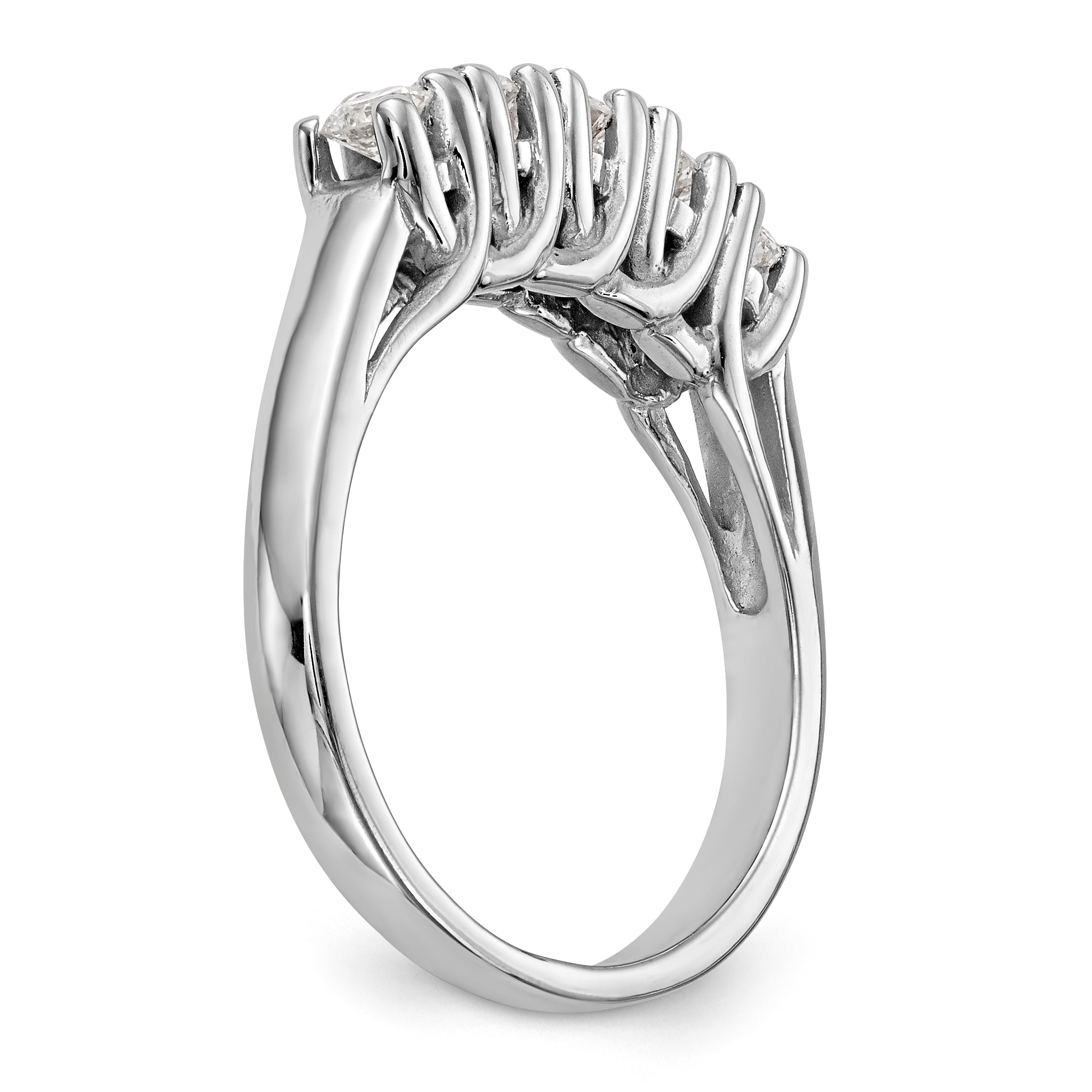 0.58ct. CZ Solid Real 14K White Gold 5-Stone Wedding Band Ring