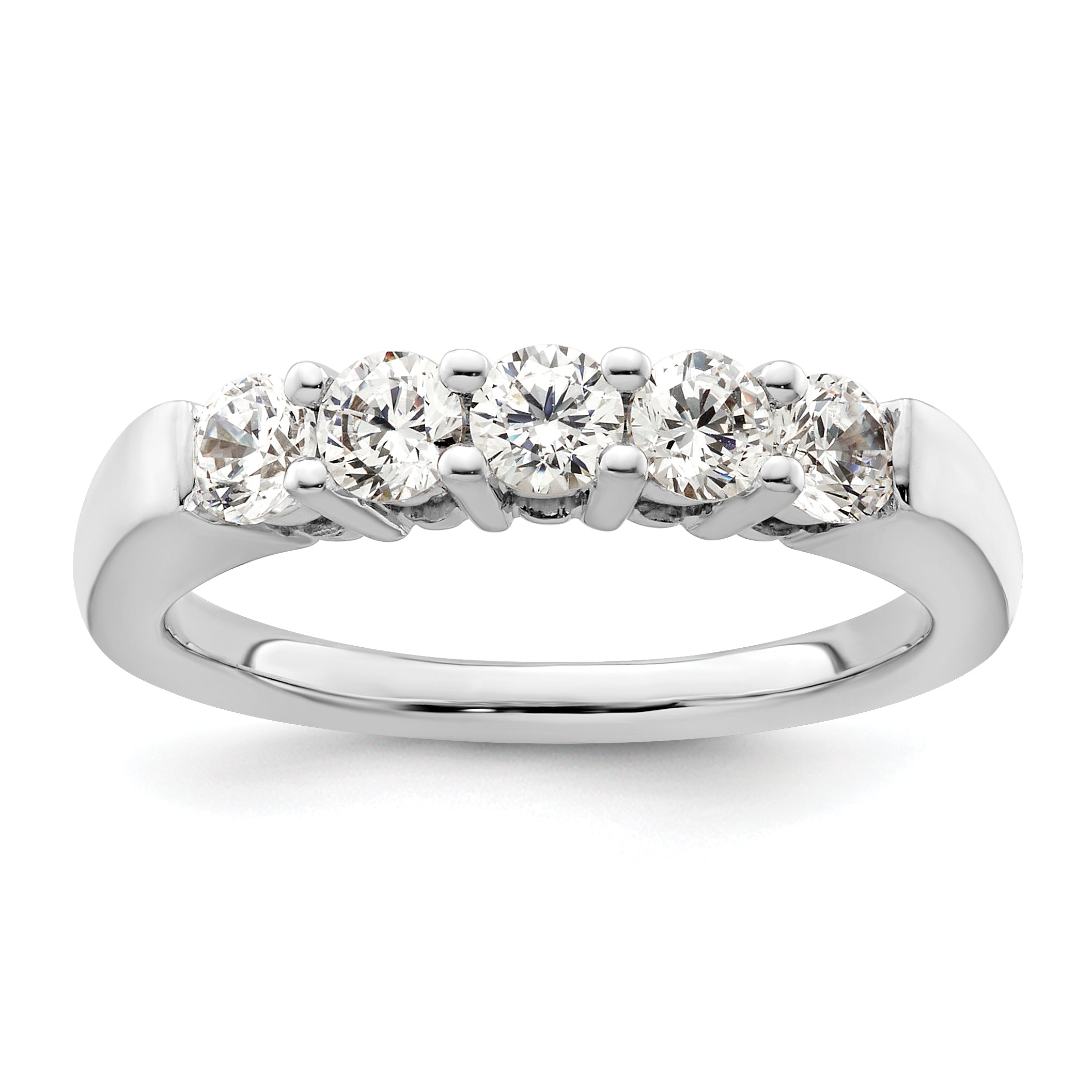 0.75ct. CZ Solid Real 14K White Gold 5-Stone Wedding Band Ring