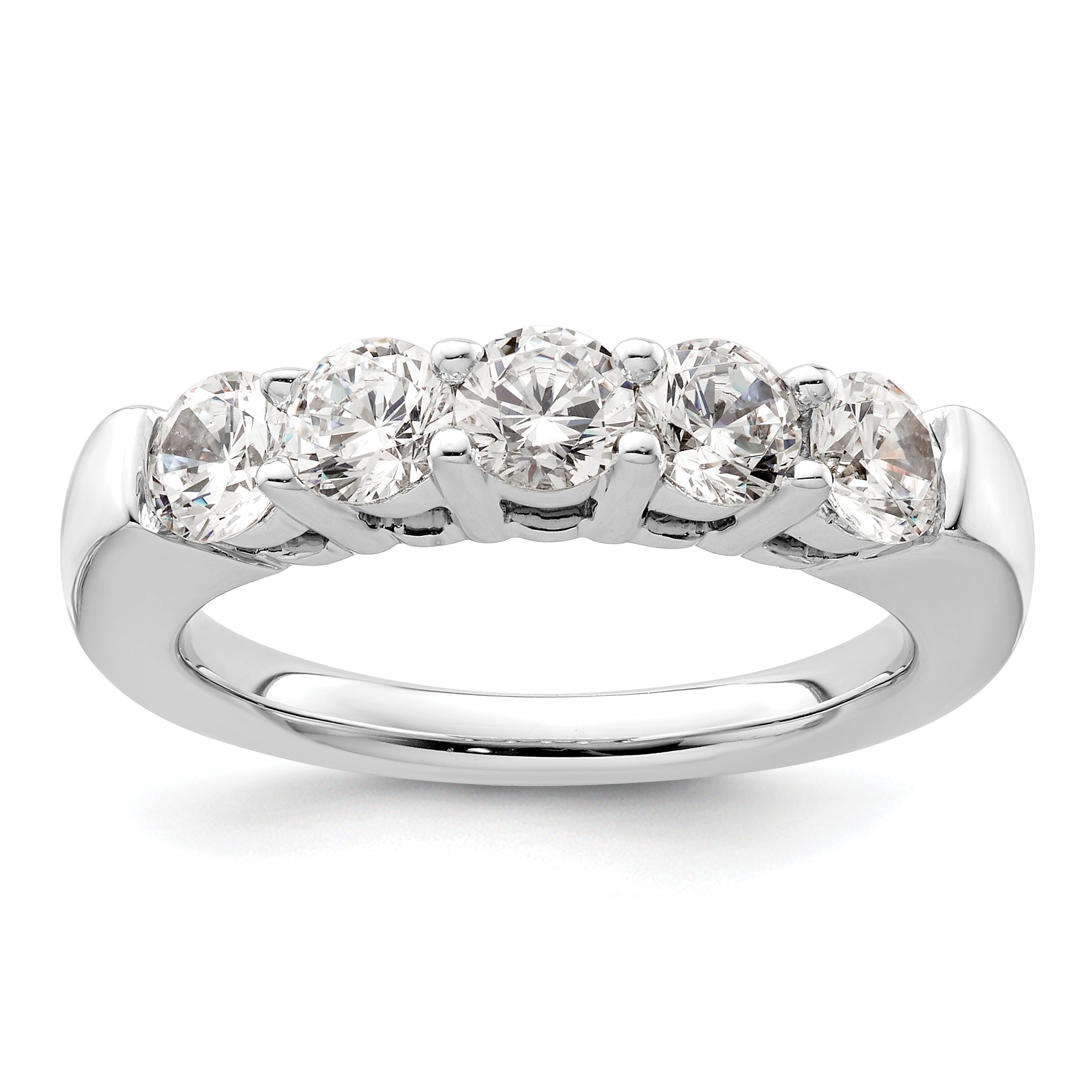 1.50ct. CZ Solid Real 14K White Gold 5-Stone Wedding Band Ring