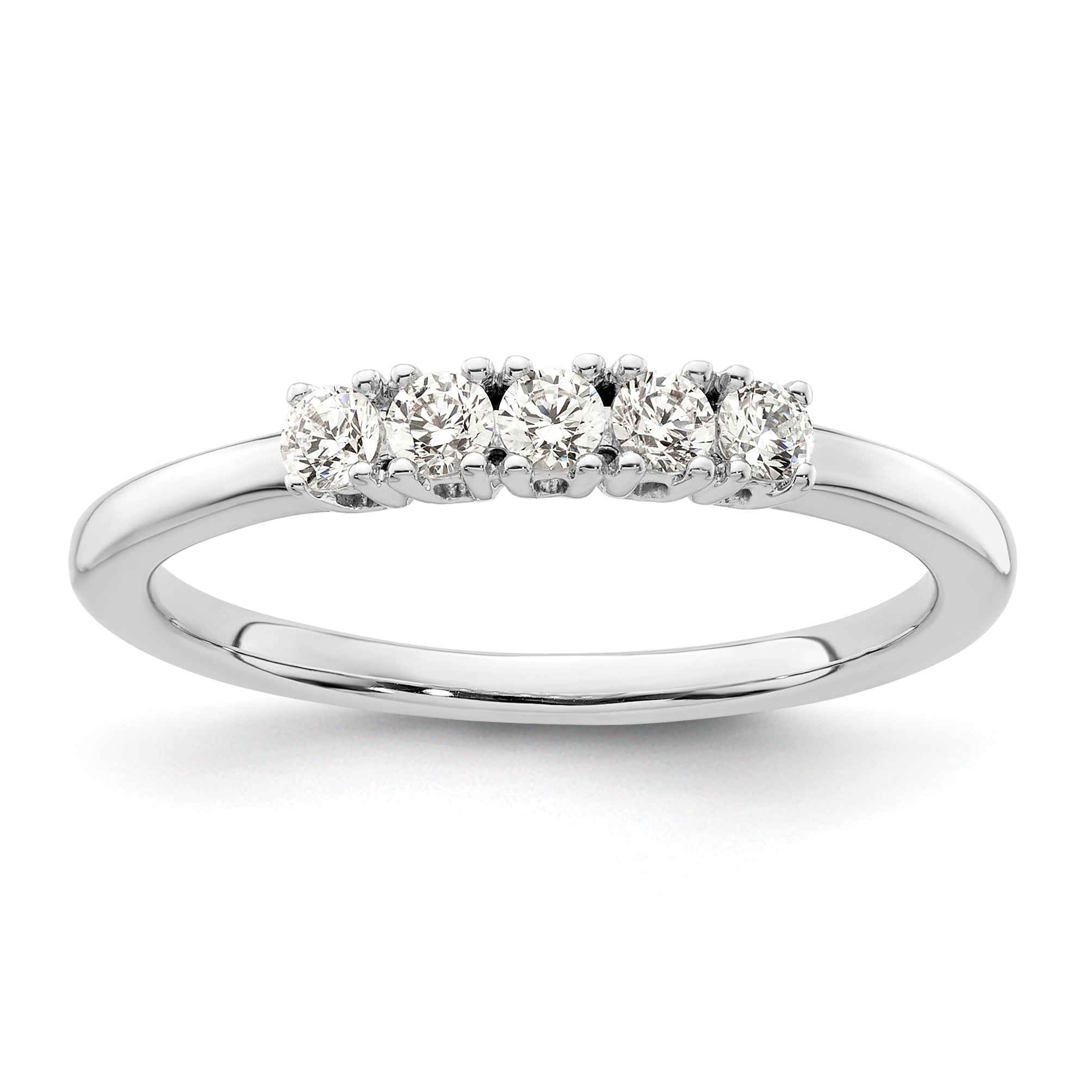 0.25ct. CZ Solid Real 14K White Gold 5-Stone Wedding Band Ring