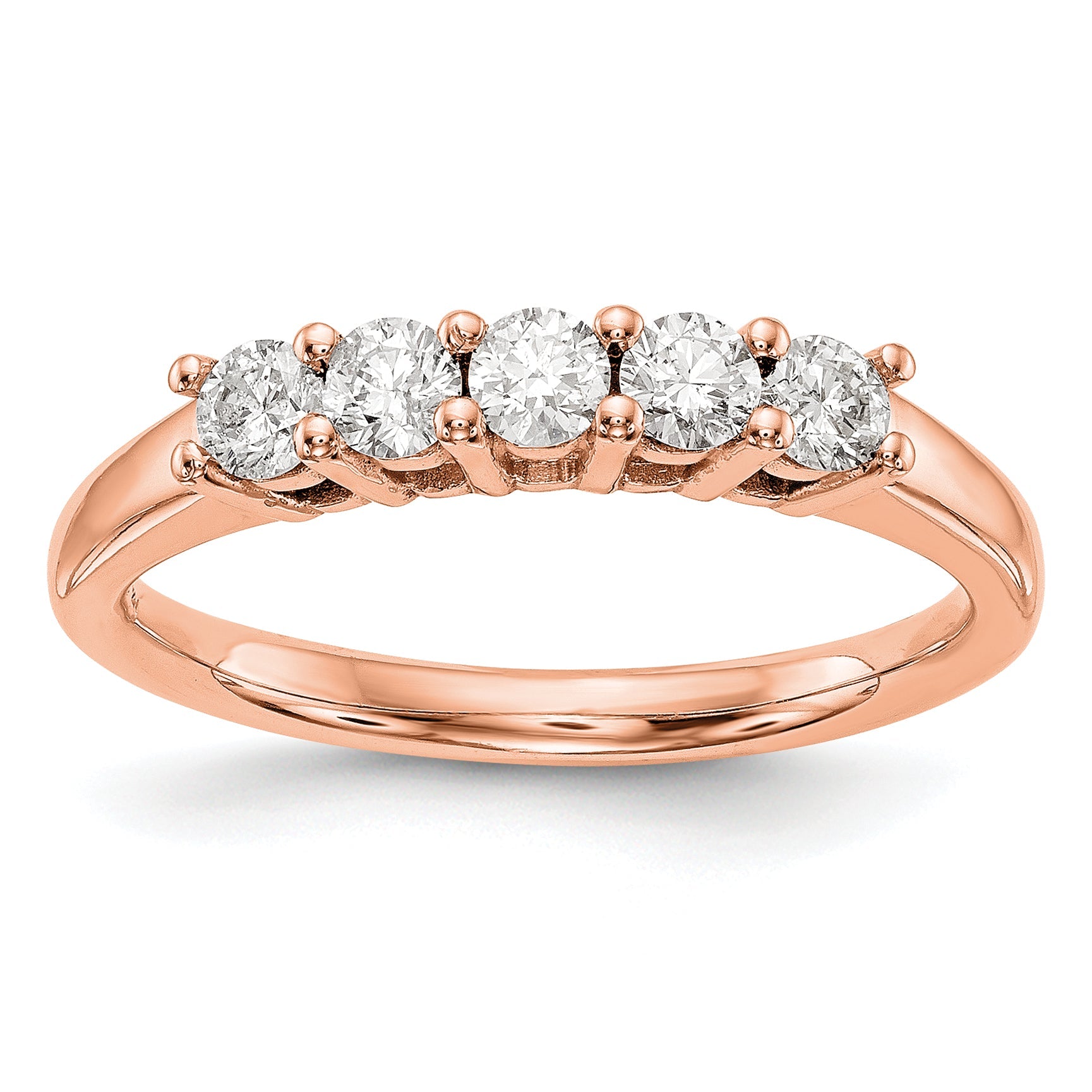 1.10ct. CZ Solid Real 14K Rose Gold 5-Stone Wedding Band Ring