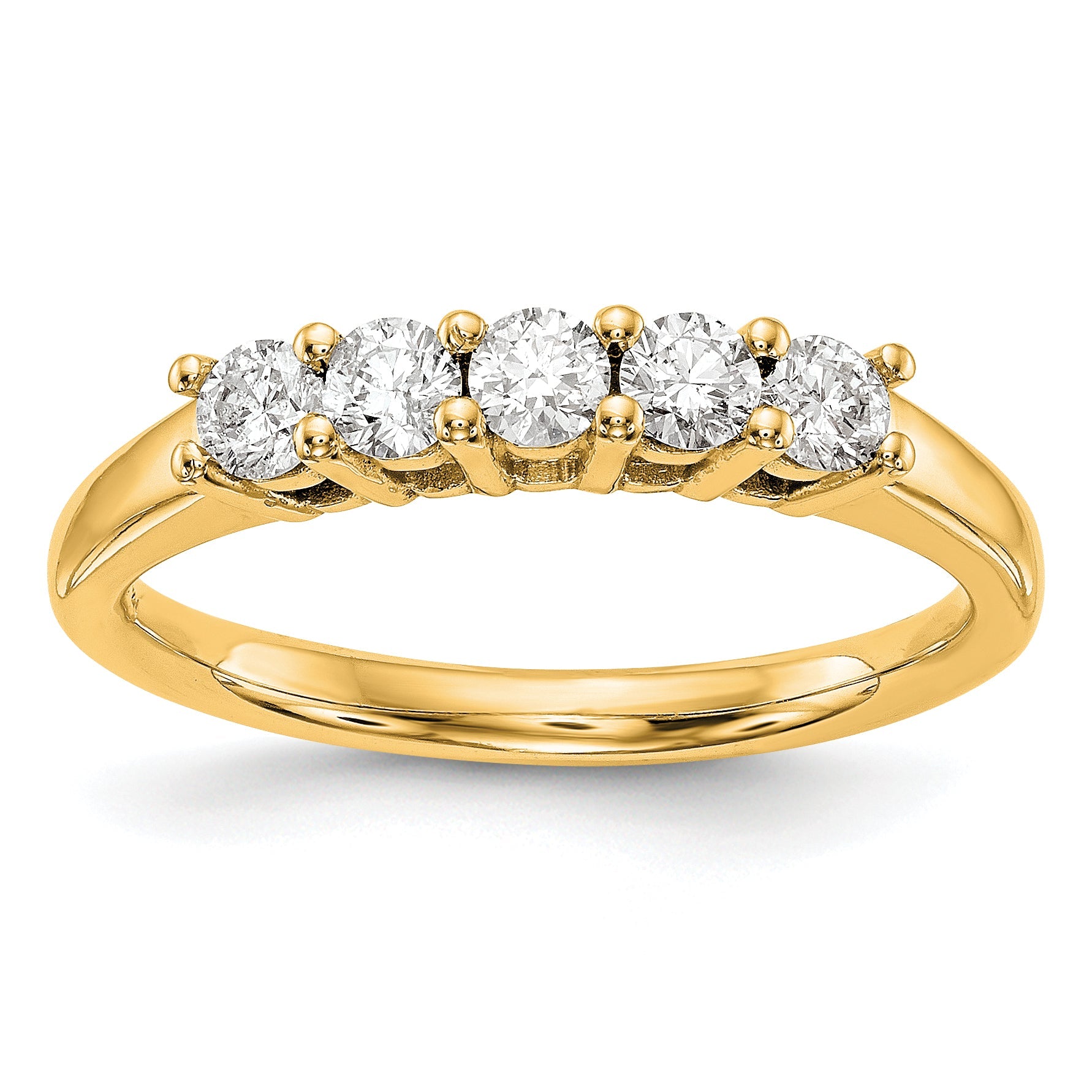 0.50ct. CZ Solid Real 14K Yellow Gold 5-Stone Wedding Band Ring