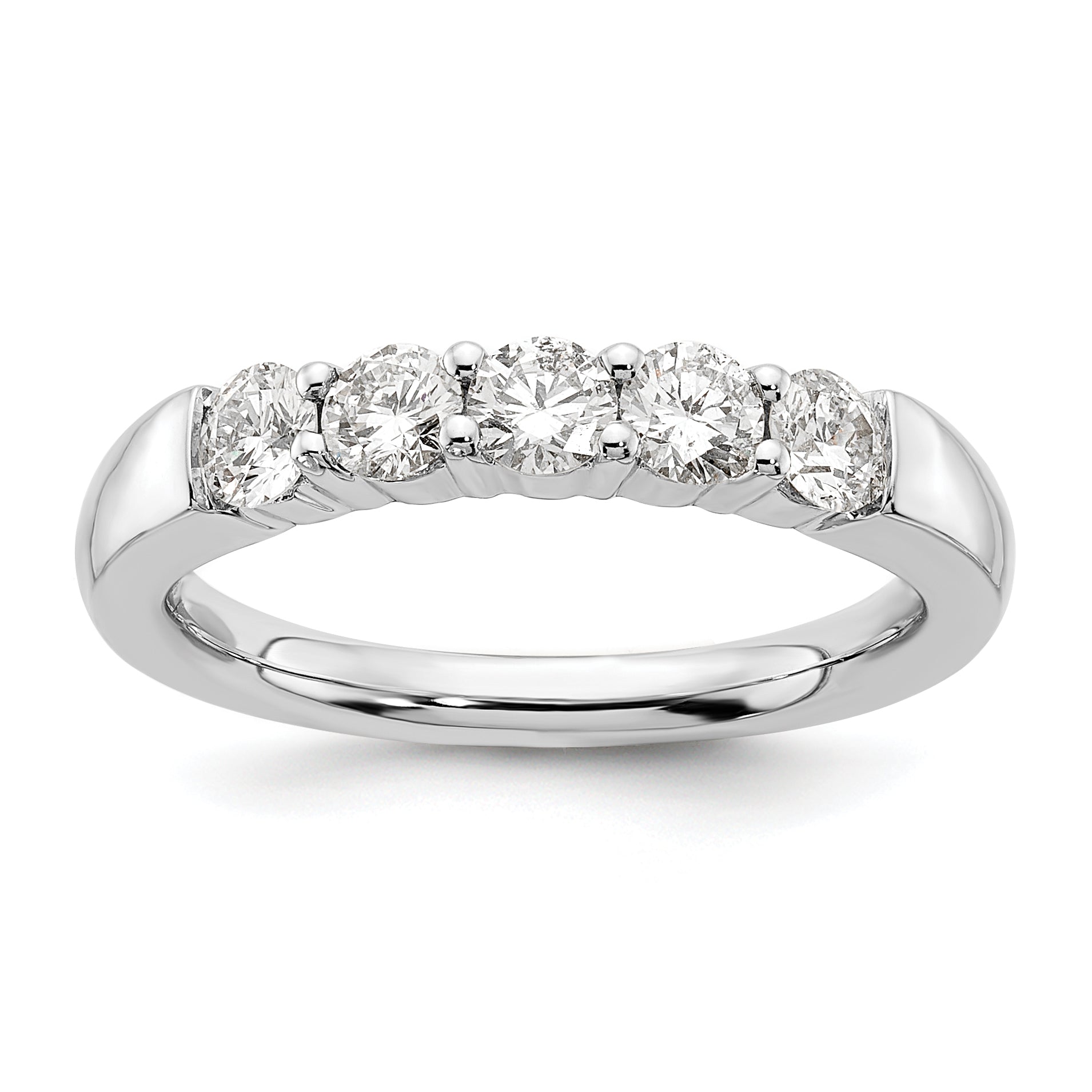 0.75ct. CZ Solid Real 14K White Gold 5-Stone Wedding Band Ring