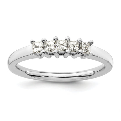 0.33ct. CZ Solid Real 14K White Gold 5-Stone Wedding Band Ring