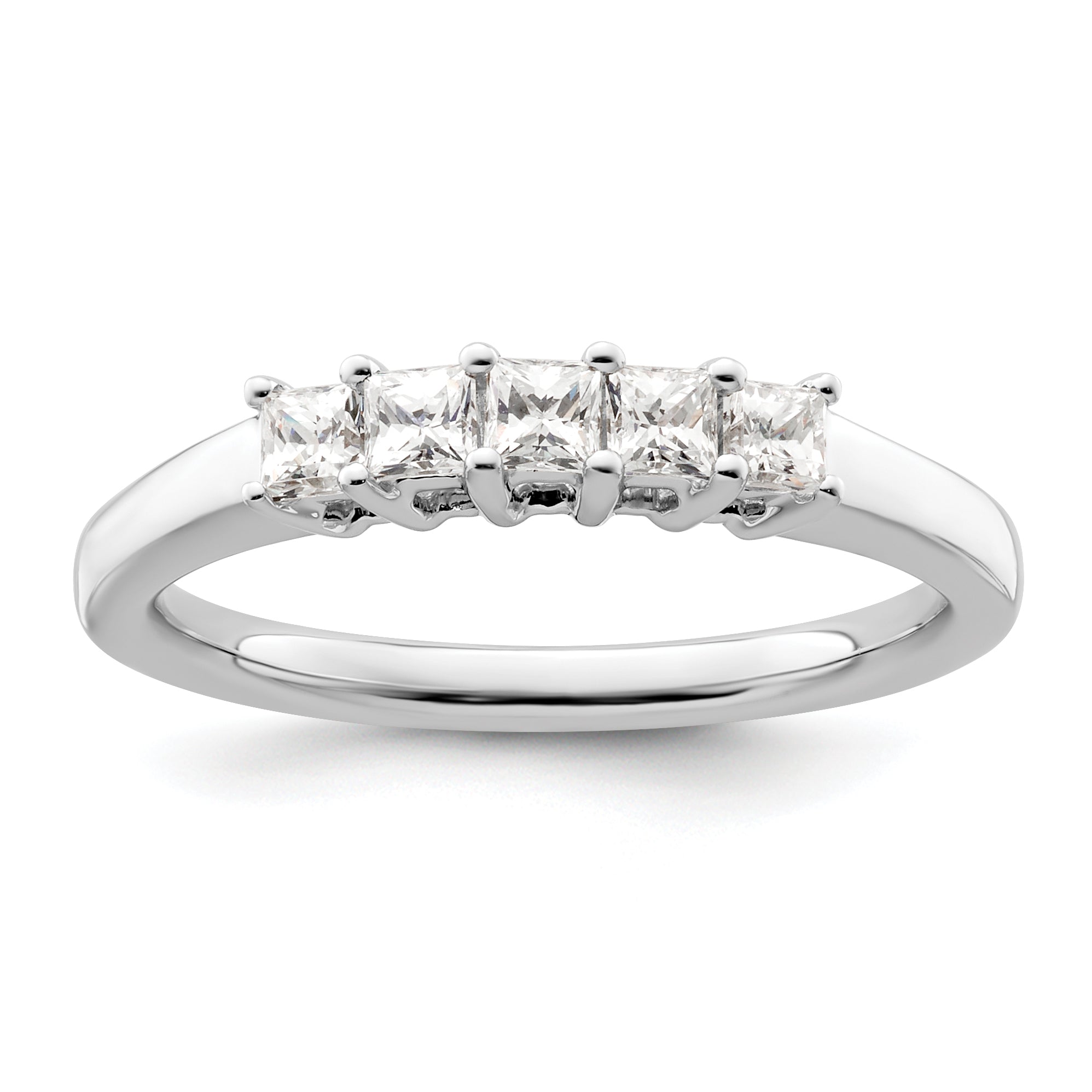 0.50ct. CZ Solid Real 14K White Gold 5-Stone Wedding Band Ring