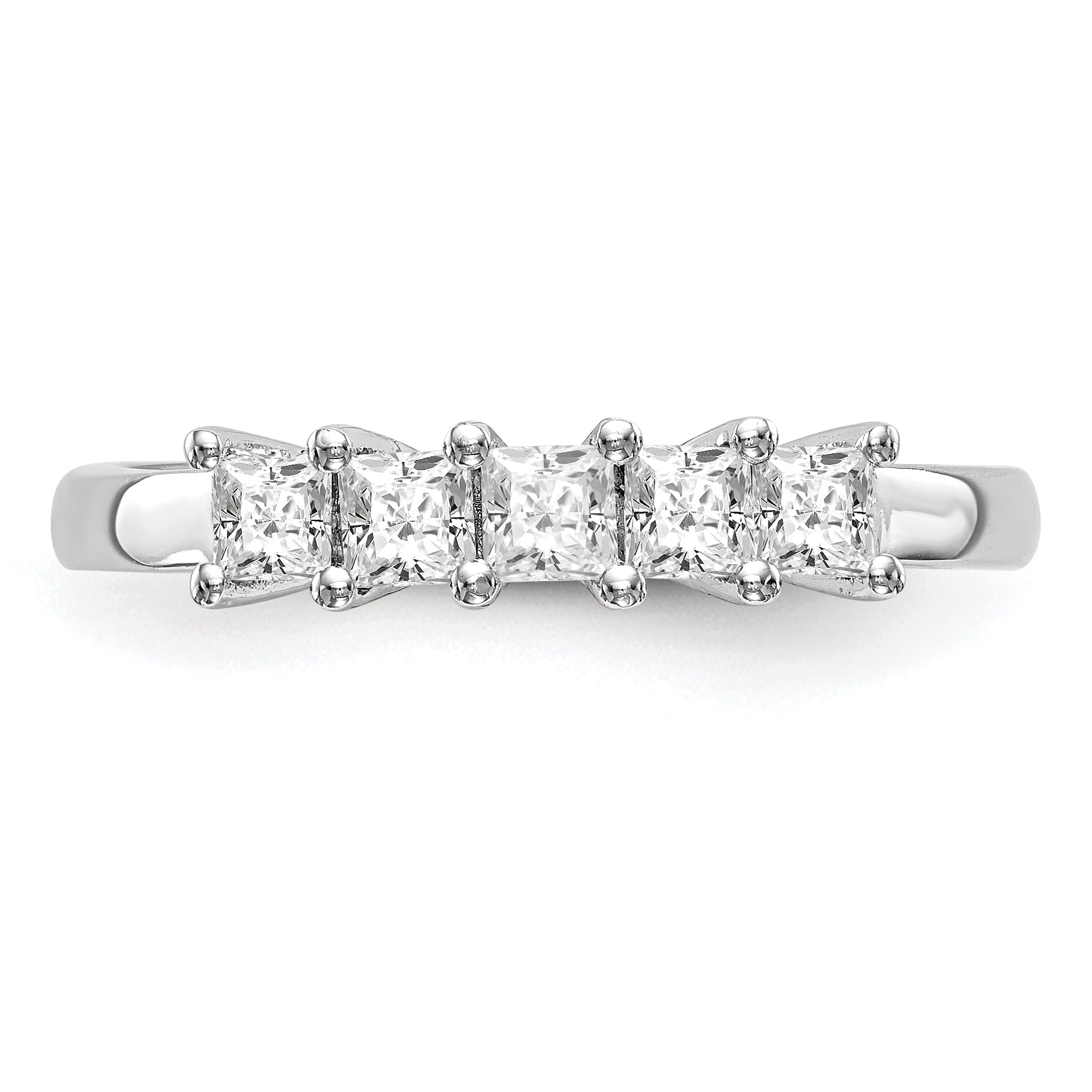 0.93ct. CZ Solid Real 14K White Gold 5-Stone Wedding Band Ring