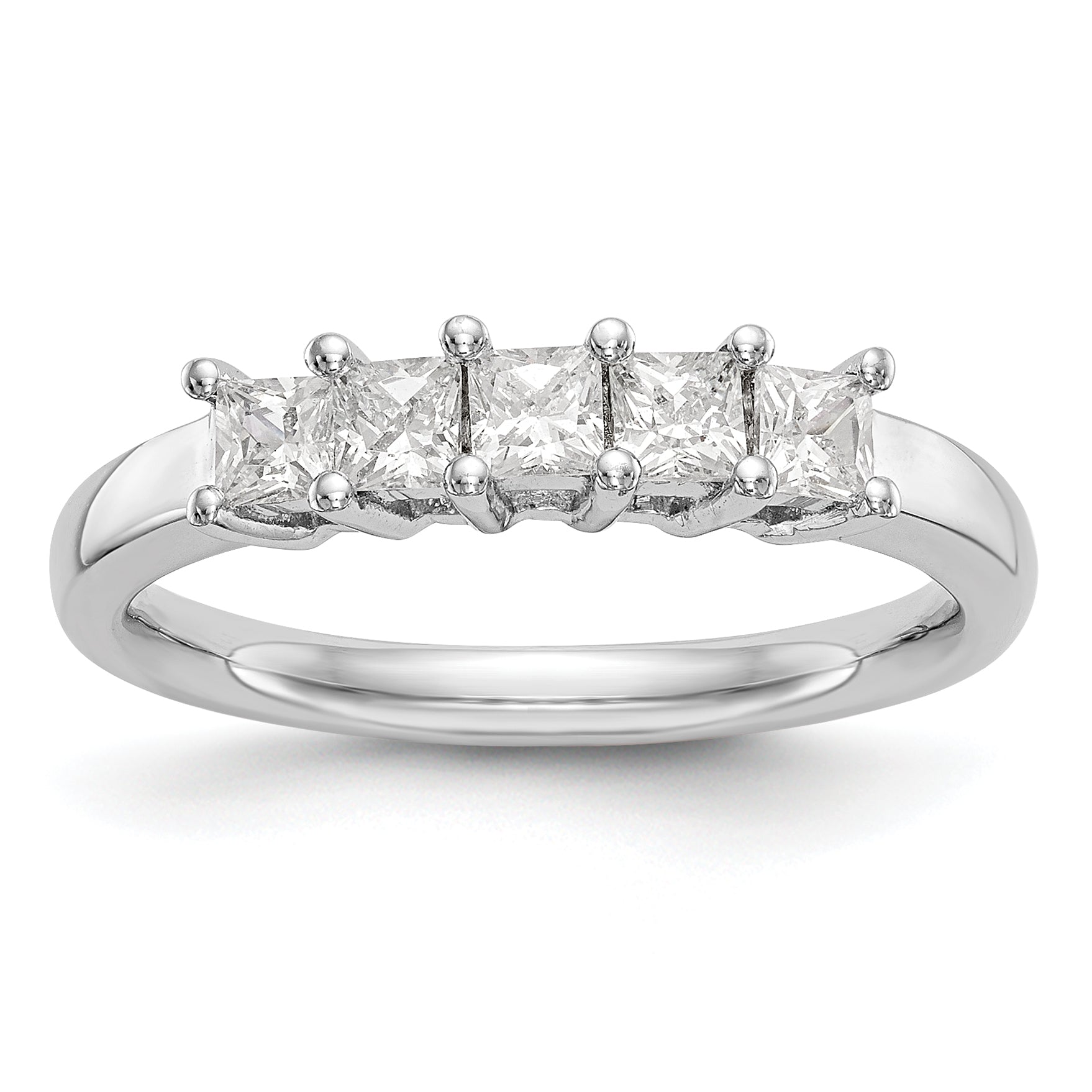 0.93ct. CZ Solid Real 14K White Gold 5-Stone Wedding Band Ring