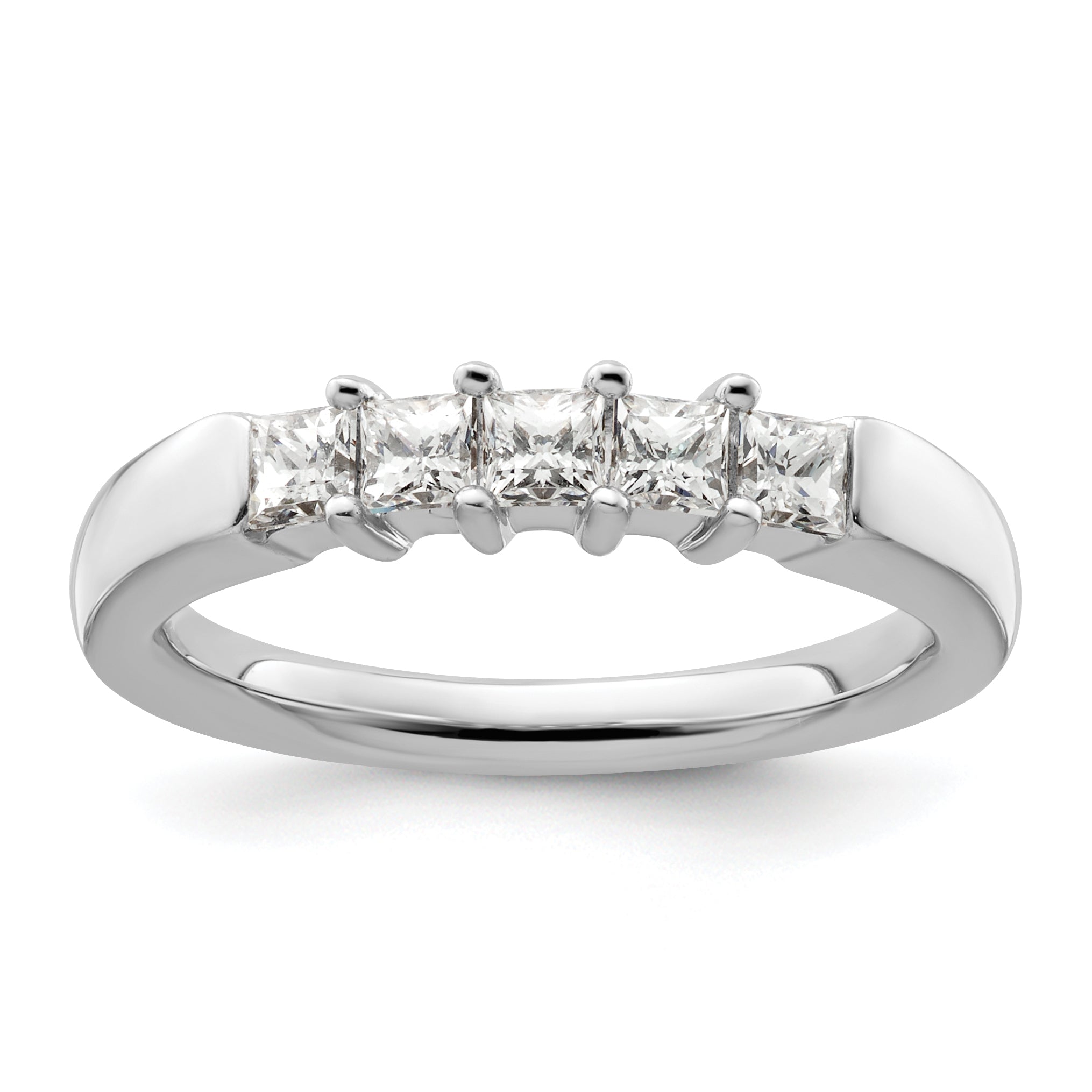 0.70ct. CZ Solid Real 14K White Gold 5-Stone Wedding Band Ring