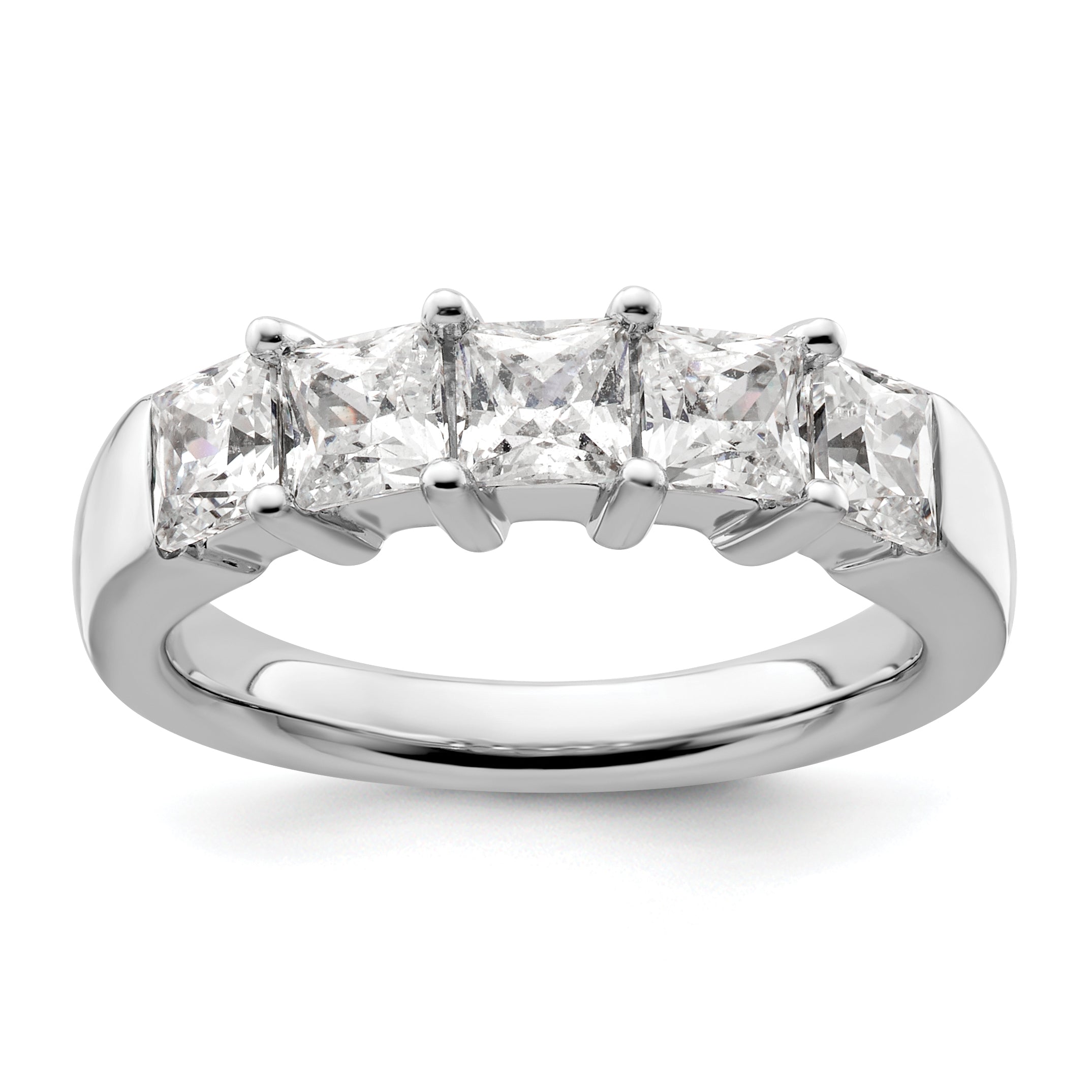1.50ct. CZ Solid Real 14K White Gold 5-Stone Wedding Band Ring