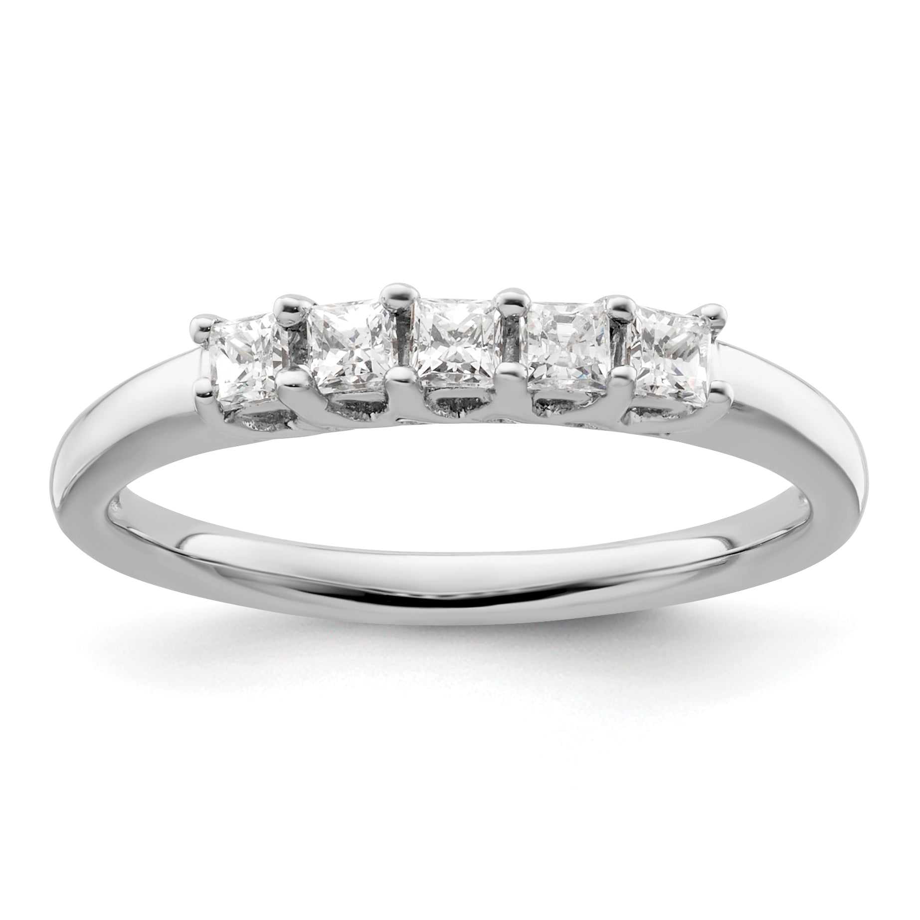 0.34ct. CZ Solid Real 14K White Gold 5-Stone Wedding Band Ring