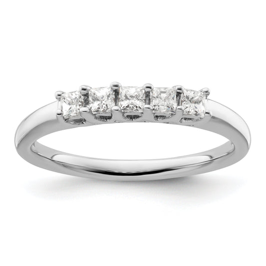 0.34ct. CZ Solid Real 14K White Gold 5-Stone Wedding Band Ring