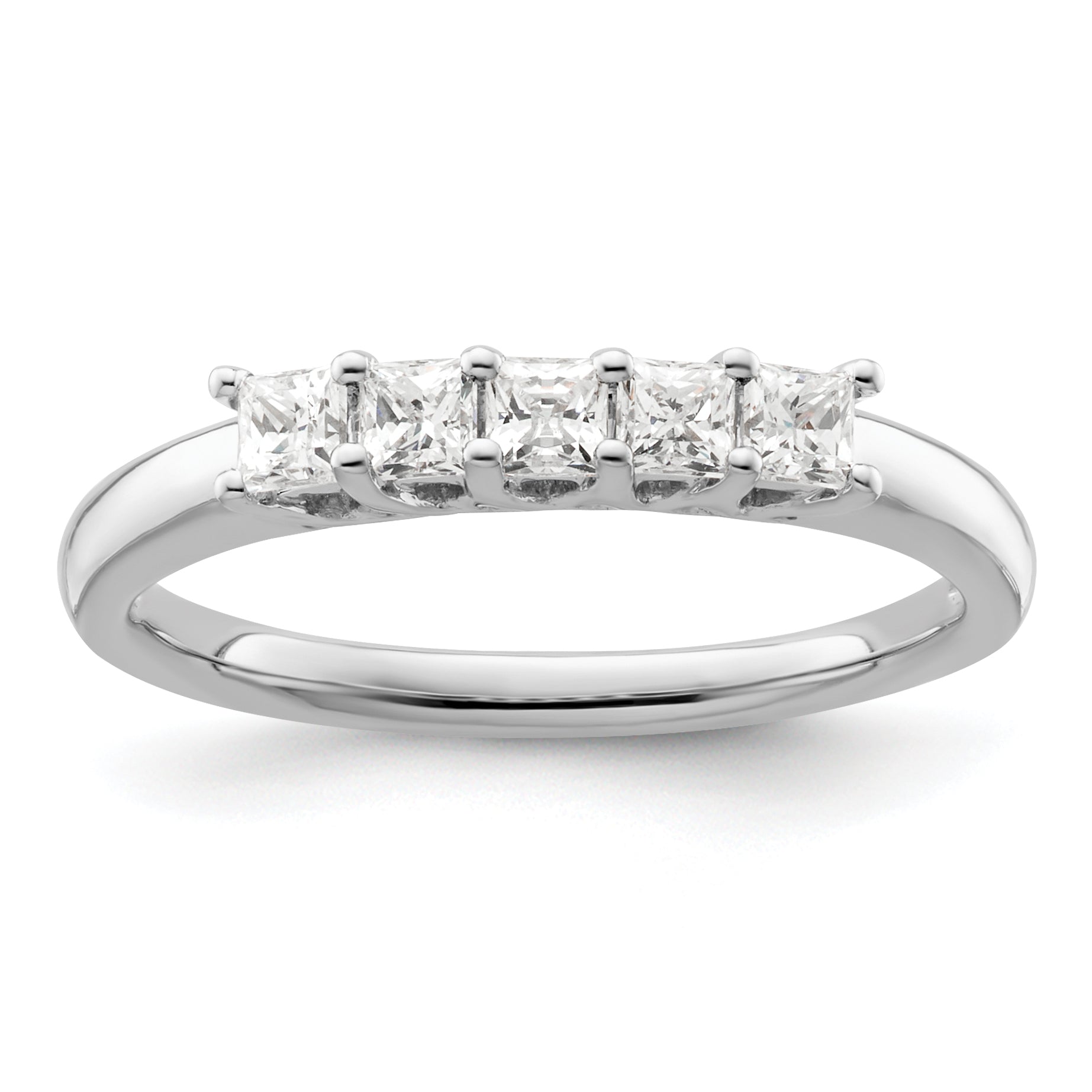 0.50ct. CZ Solid Real 14K White Gold 5-Stone Wedding Band Ring