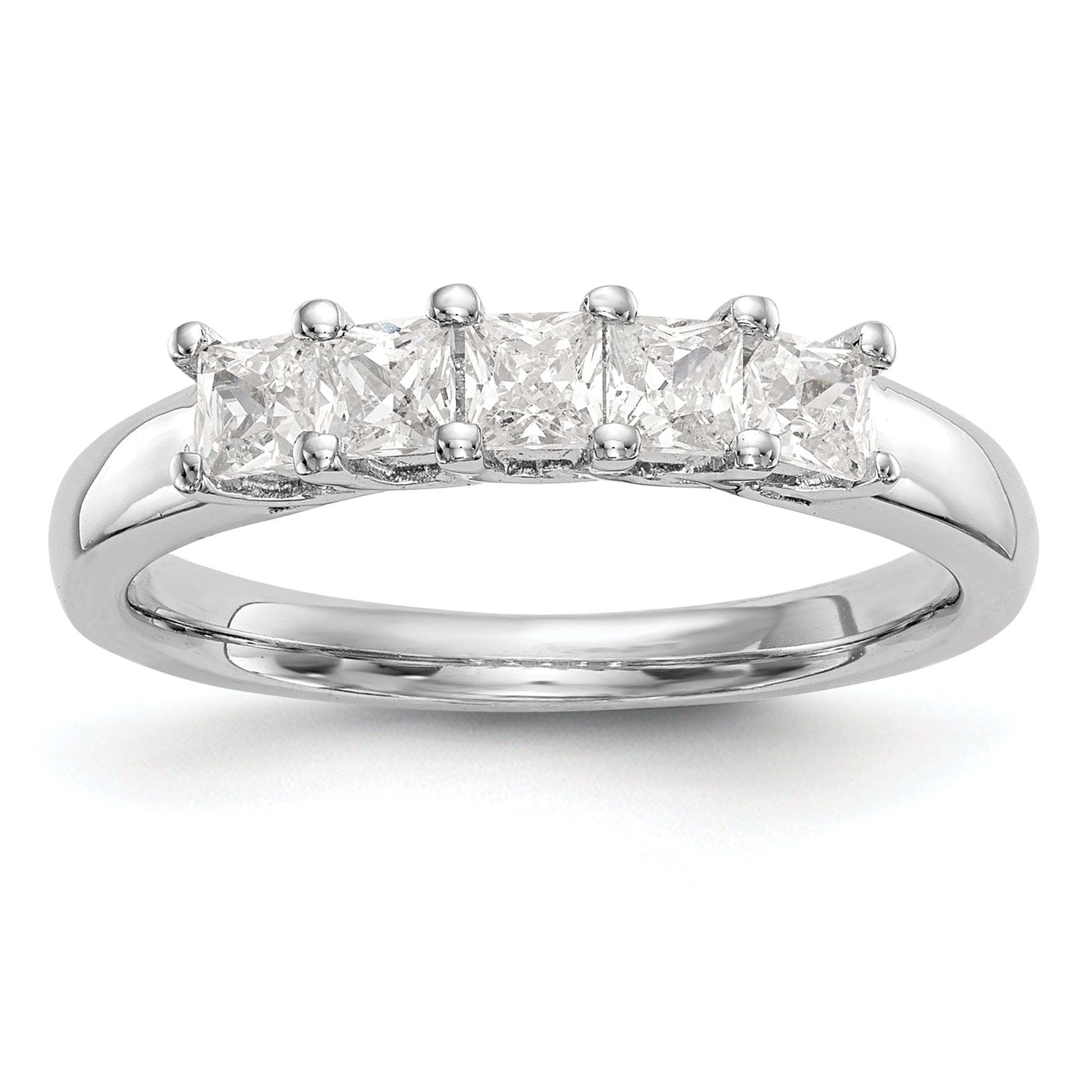 0.93ct. CZ Solid Real 14K White Gold 5-Stone Wedding Band Ring