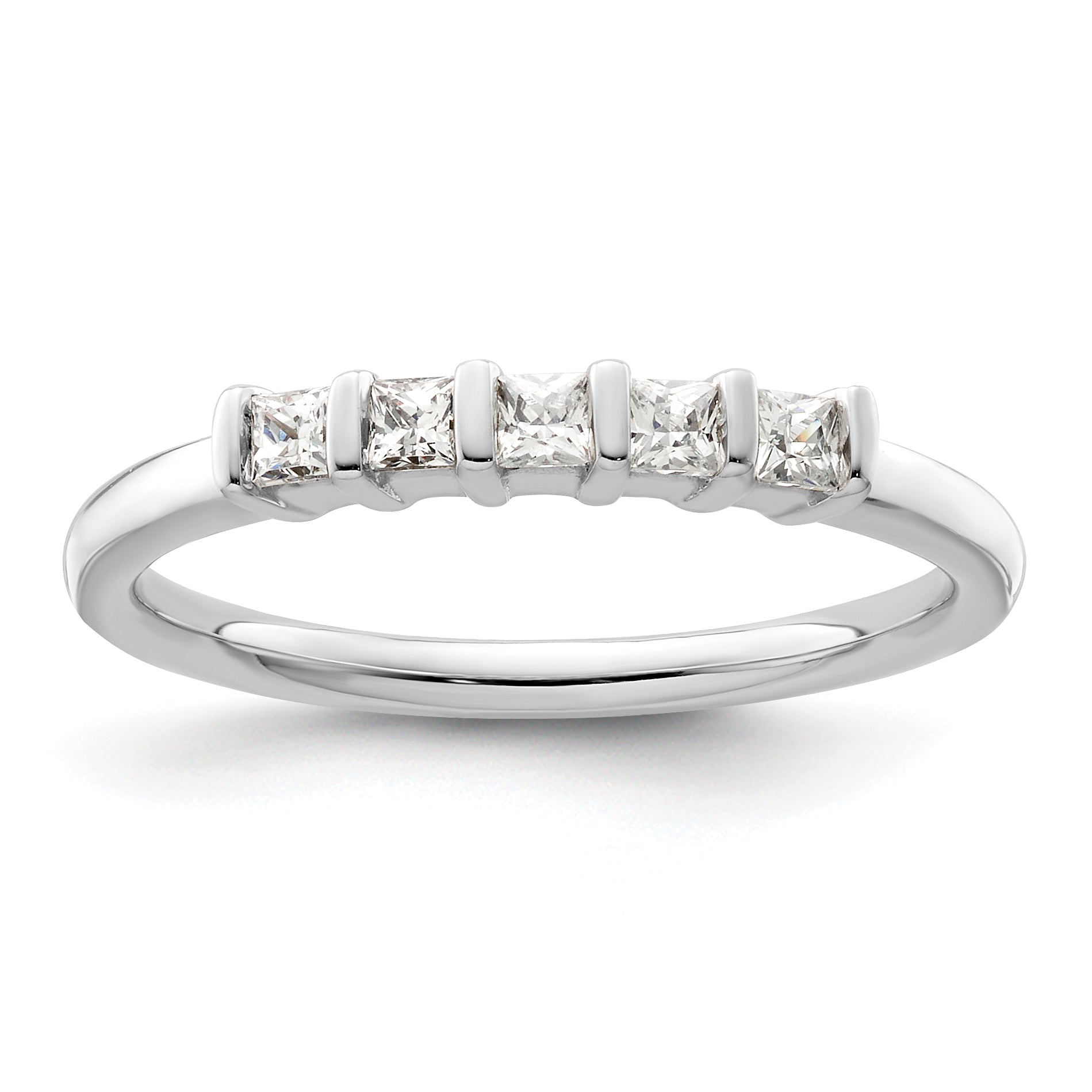 0.25ct. CZ Solid Real 14K White Gold 5-Stone Wedding Band Ring