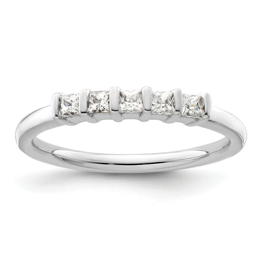 0.25ct. CZ Solid Real 14K White Gold 5-Stone Wedding Band Ring
