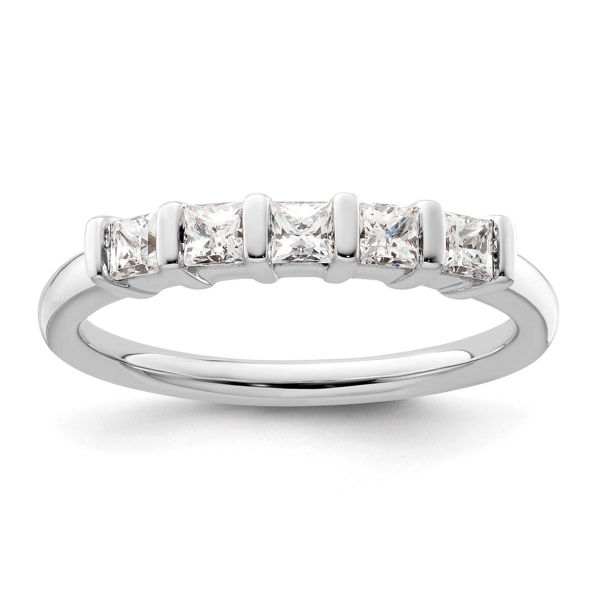 0.50ct. CZ Solid Real 14K White Gold 5-Stone Wedding Band Ring