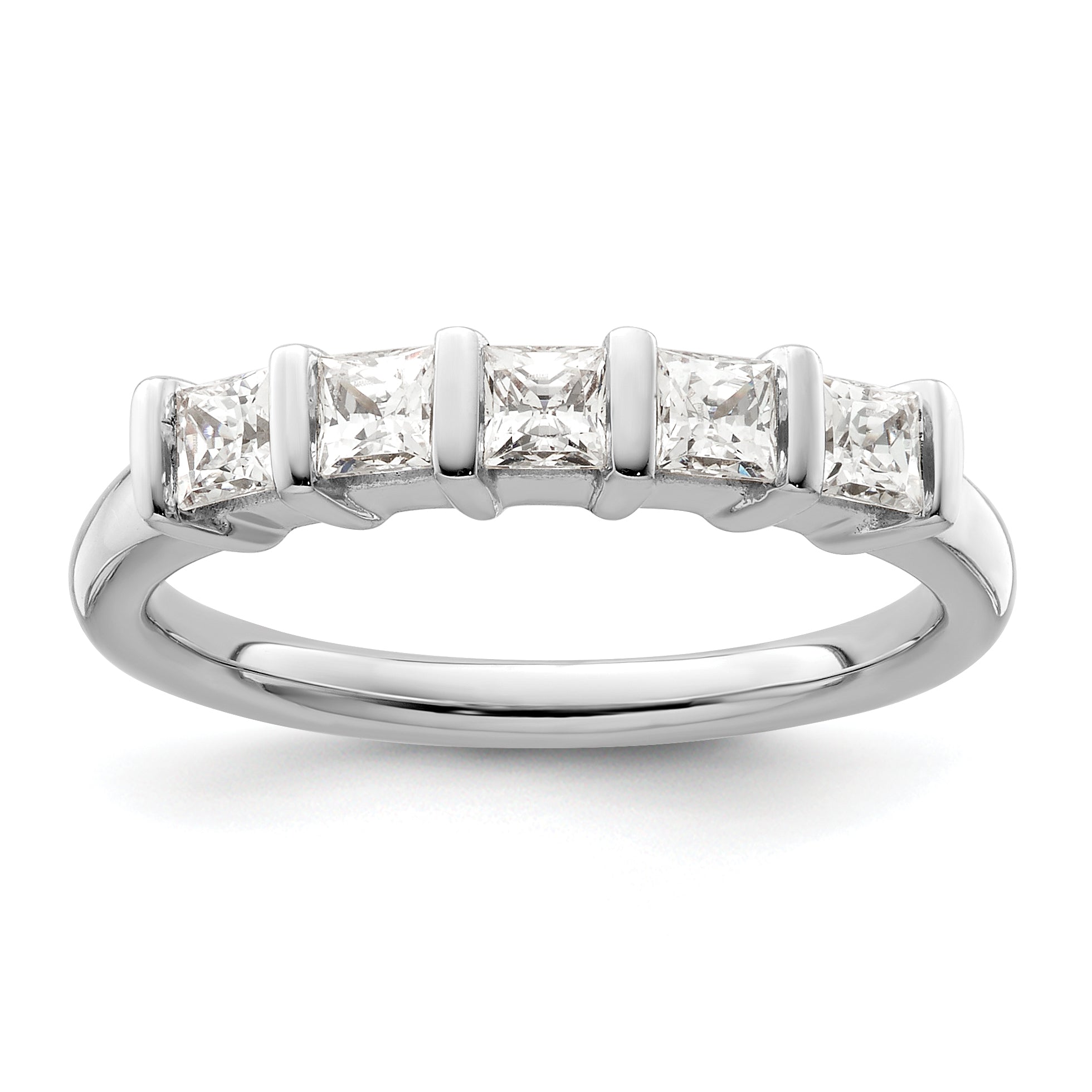 0.70ct. CZ Solid Real 14K White Gold 5-Stone Wedding Band Ring