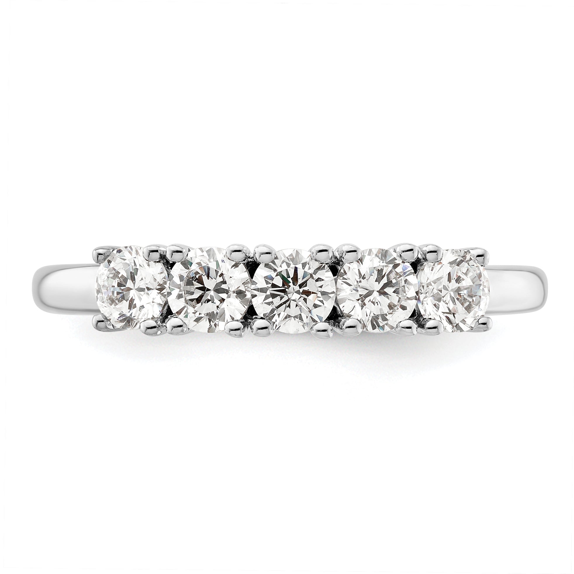 0.75ct. CZ Solid Real 14K White Gold 5-Stone Wedding Band Ring