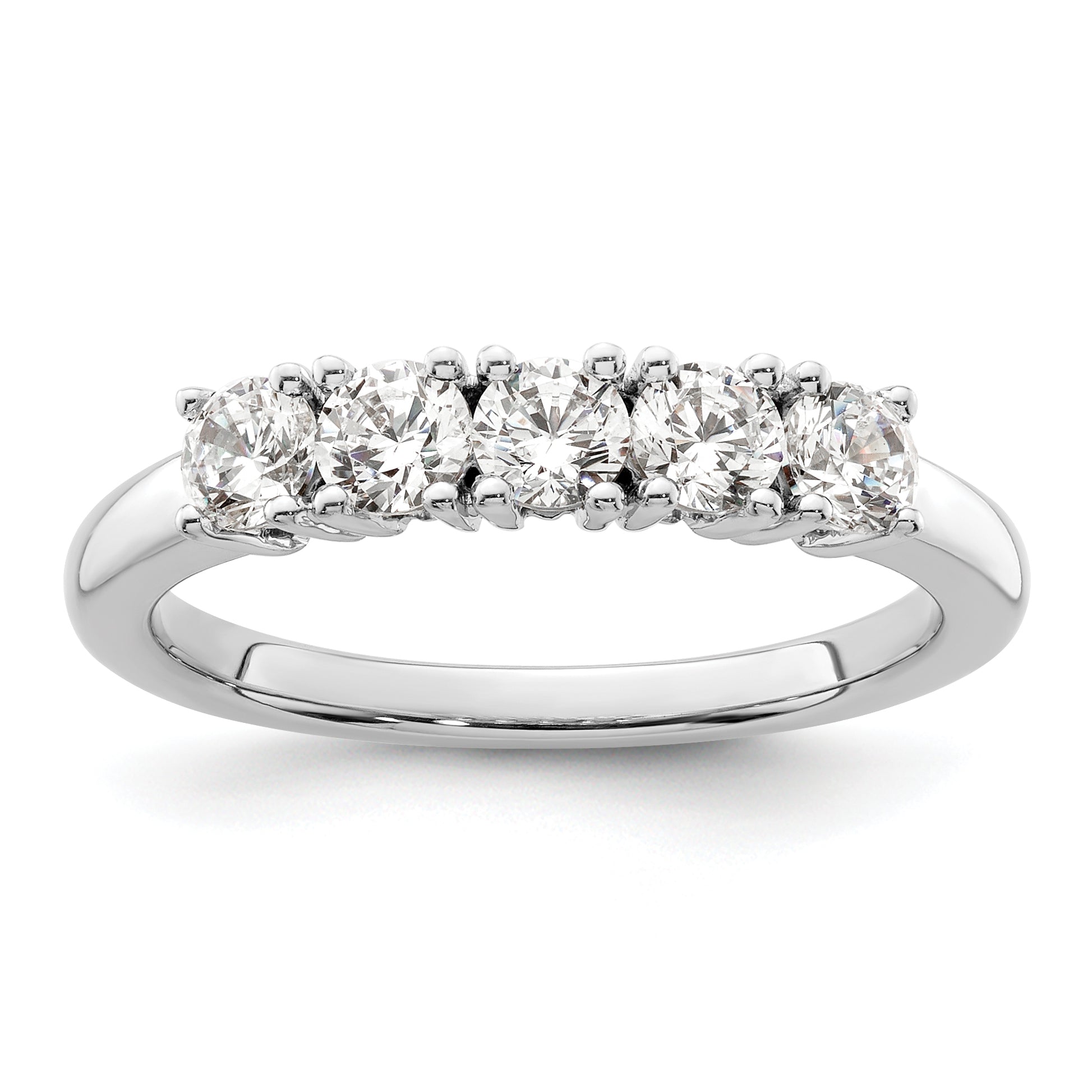 0.75ct. CZ Solid Real 14K White Gold 5-Stone Wedding Band Ring