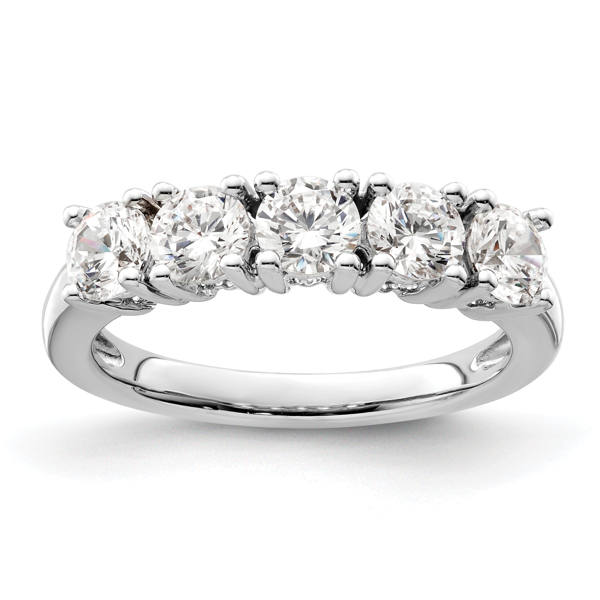 1.50ct. CZ Solid Real 14K White Gold 5-Stone Wedding Band Ring