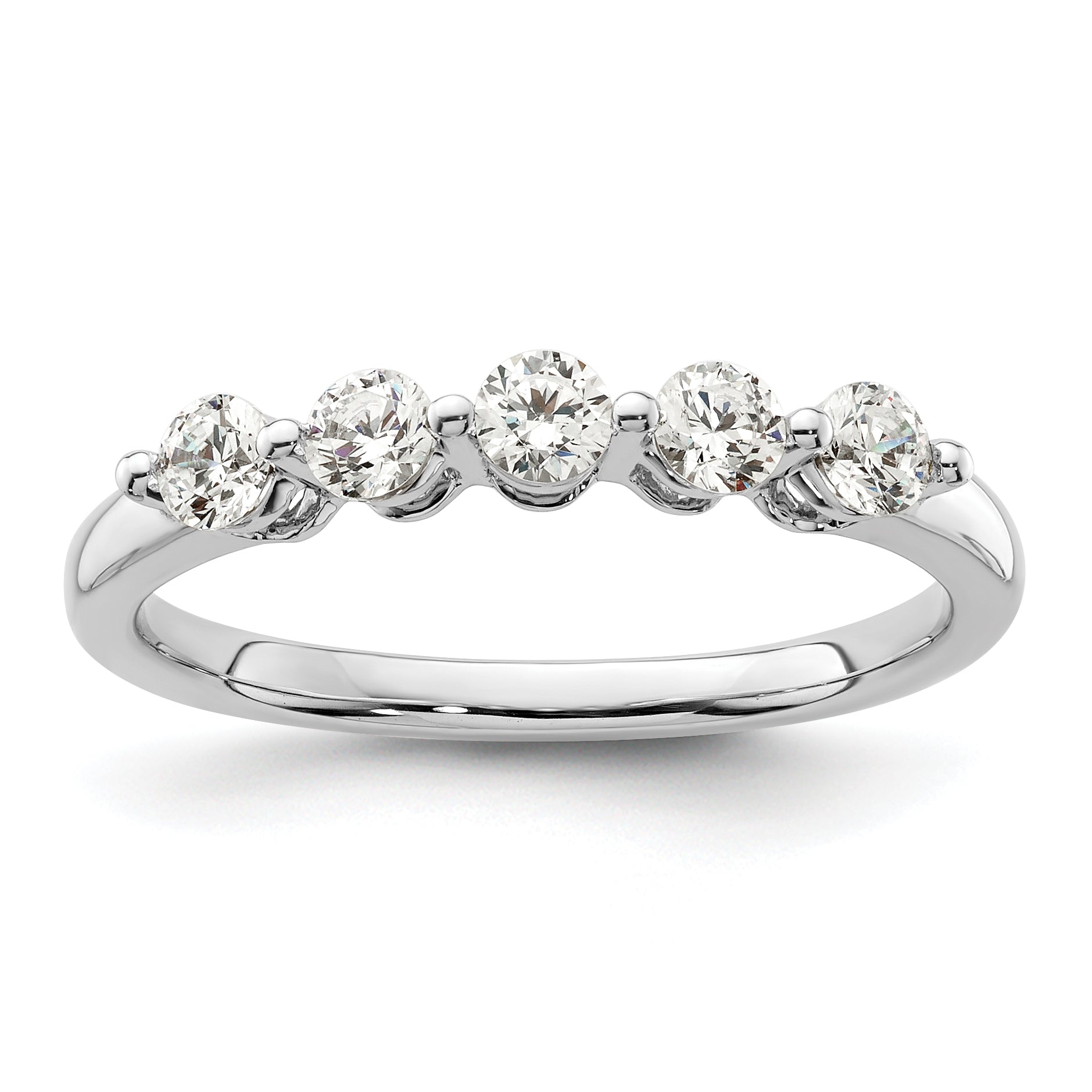 0.50ct. CZ Solid Real 14K White Gold 5-Stone Wedding Band Ring