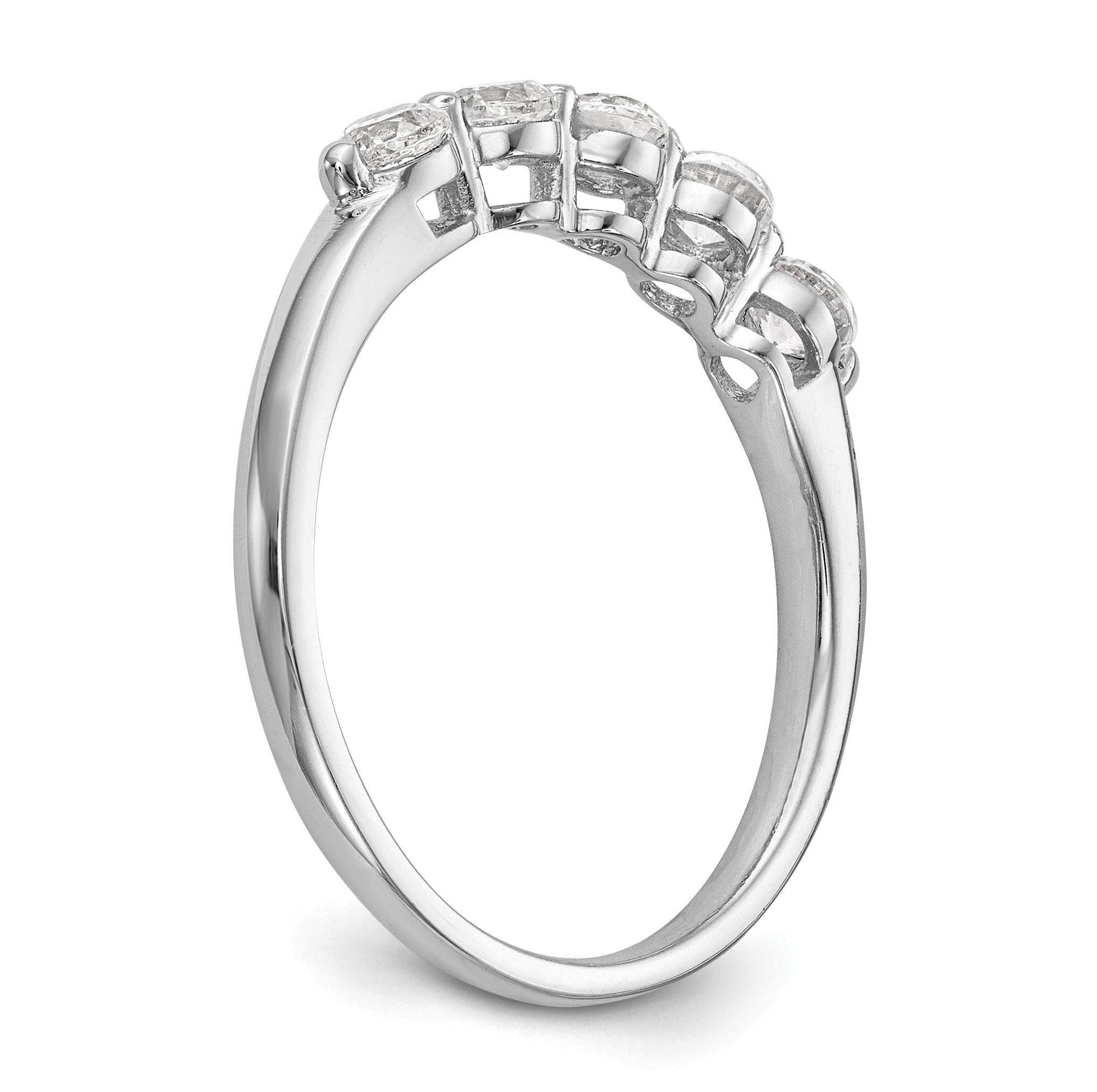 0.75ct. CZ Solid Real 14K White Gold 5-Stone Wedding Band Ring