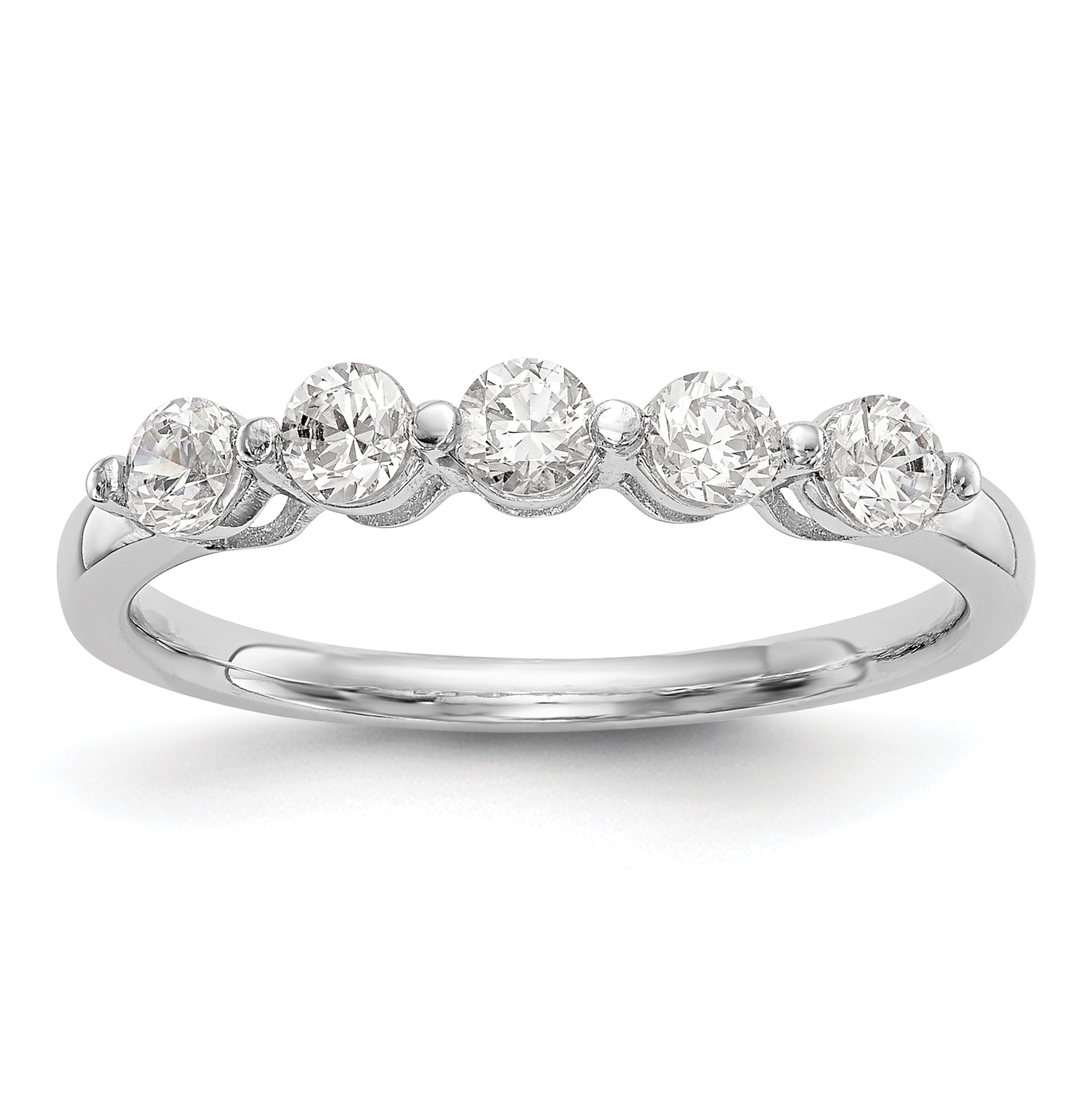 0.75ct. CZ Solid Real 14K White Gold 5-Stone Wedding Band Ring