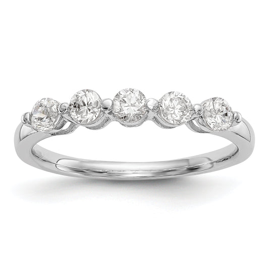 0.75ct. CZ Solid Real 14K White Gold 5-Stone Wedding Band Ring
