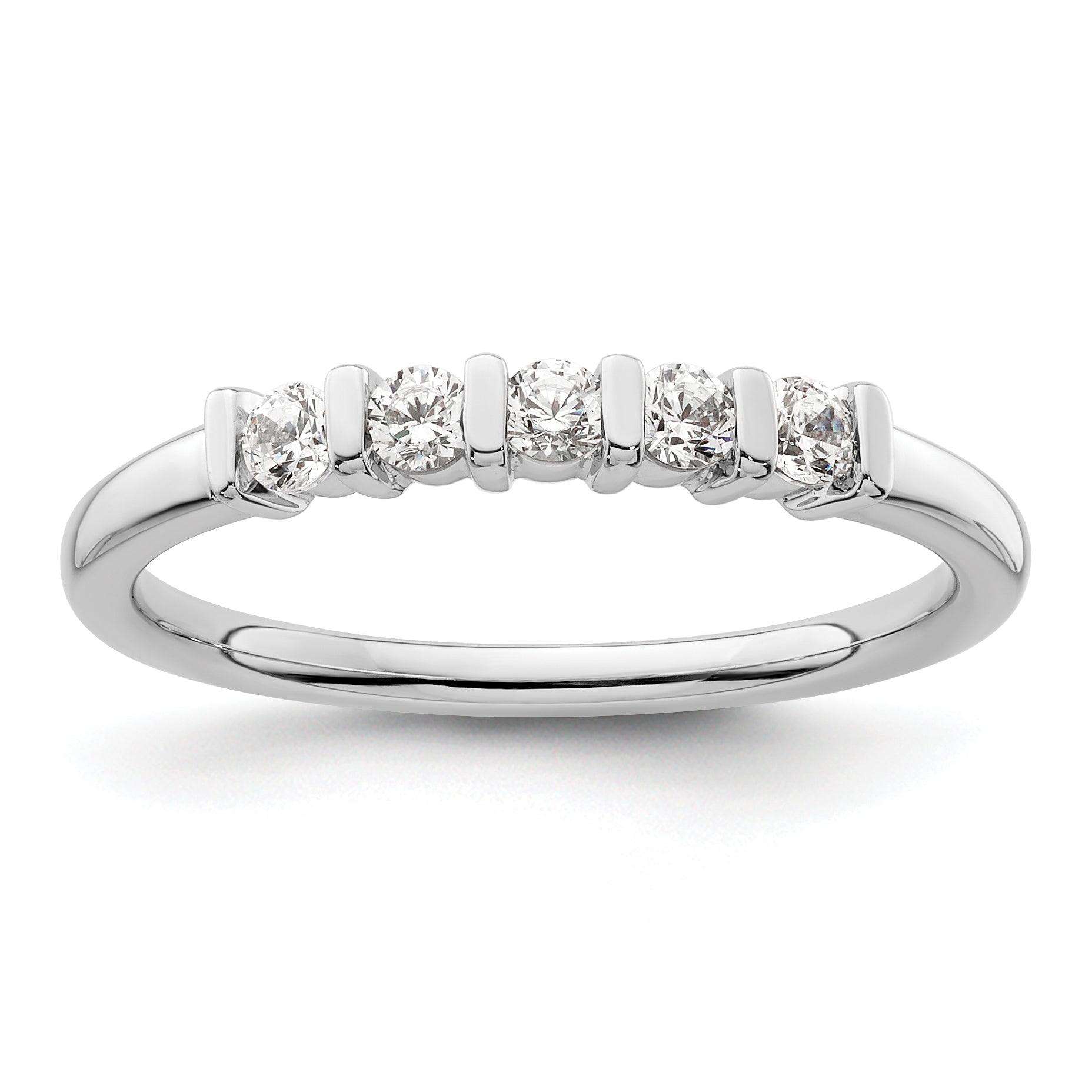 0.25ct. CZ Solid Real 14K White Gold 5-Stone Wedding Band Ring