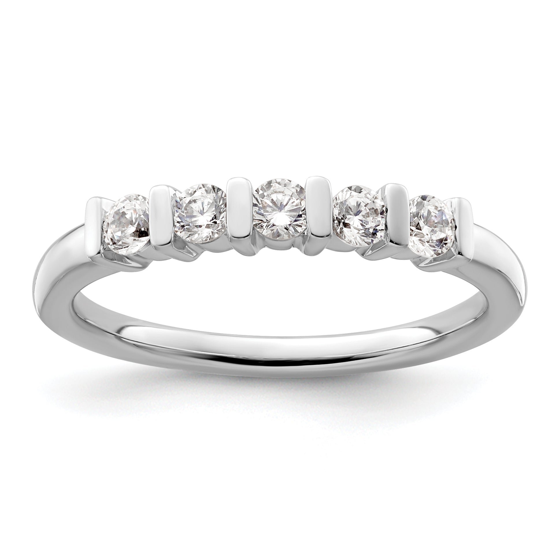 0.35ct. CZ Solid Real 14K White Gold 5-Stone Wedding Band Ring