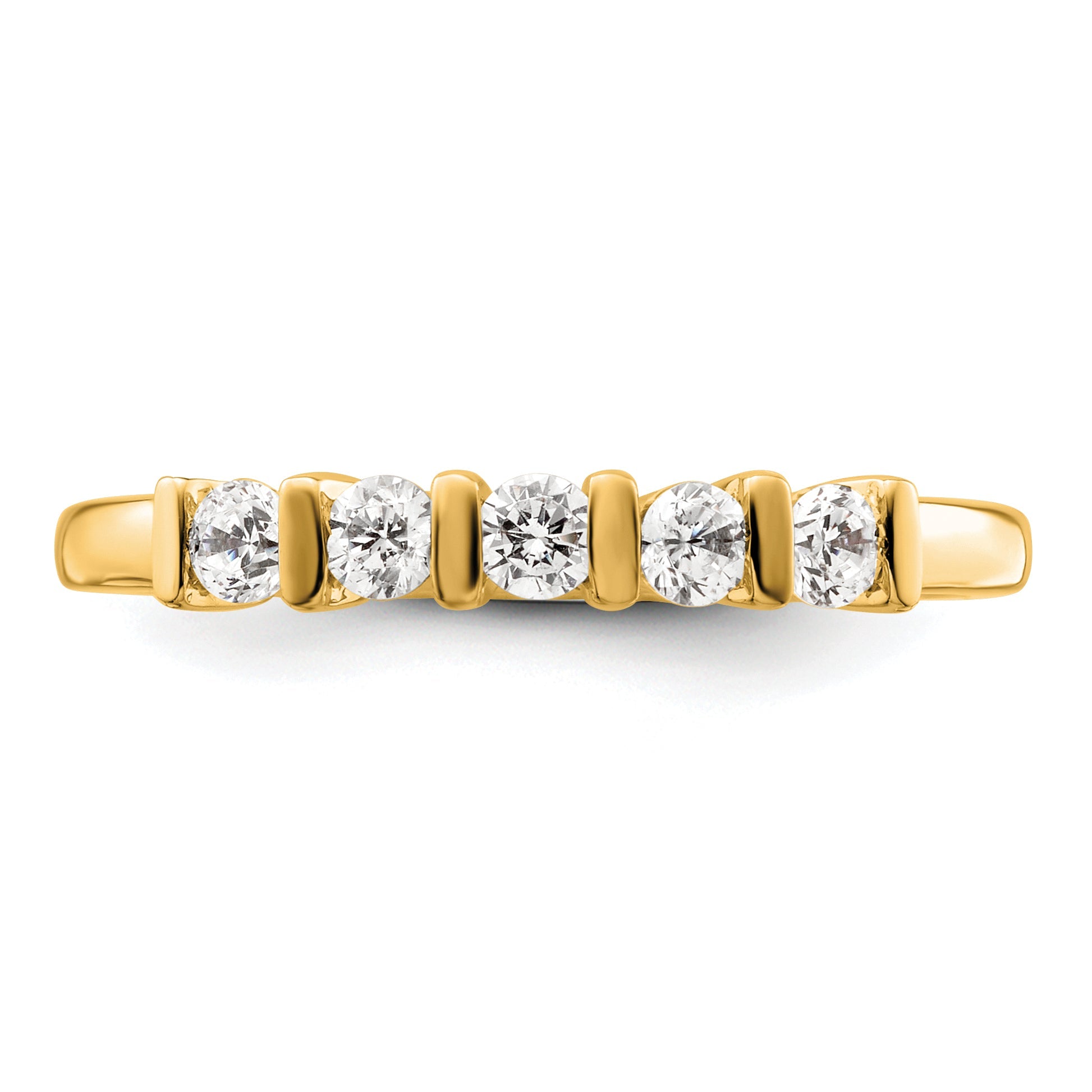 0.35ct. CZ Solid Real 14K Yellow Gold 5-Stone Wedding Band Ring