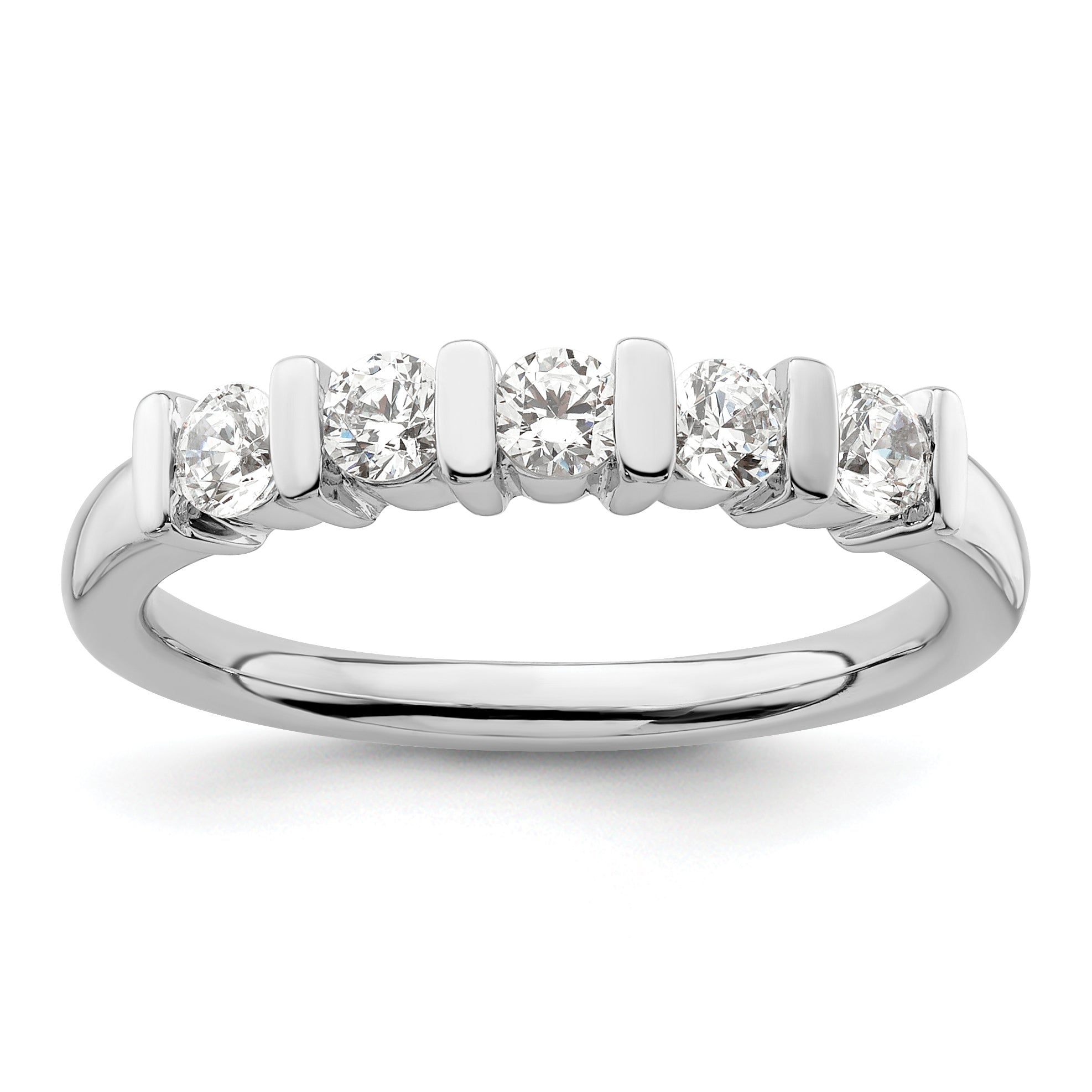 0.50ct. CZ Solid Real 14K White Gold 5-Stone Wedding Band Ring