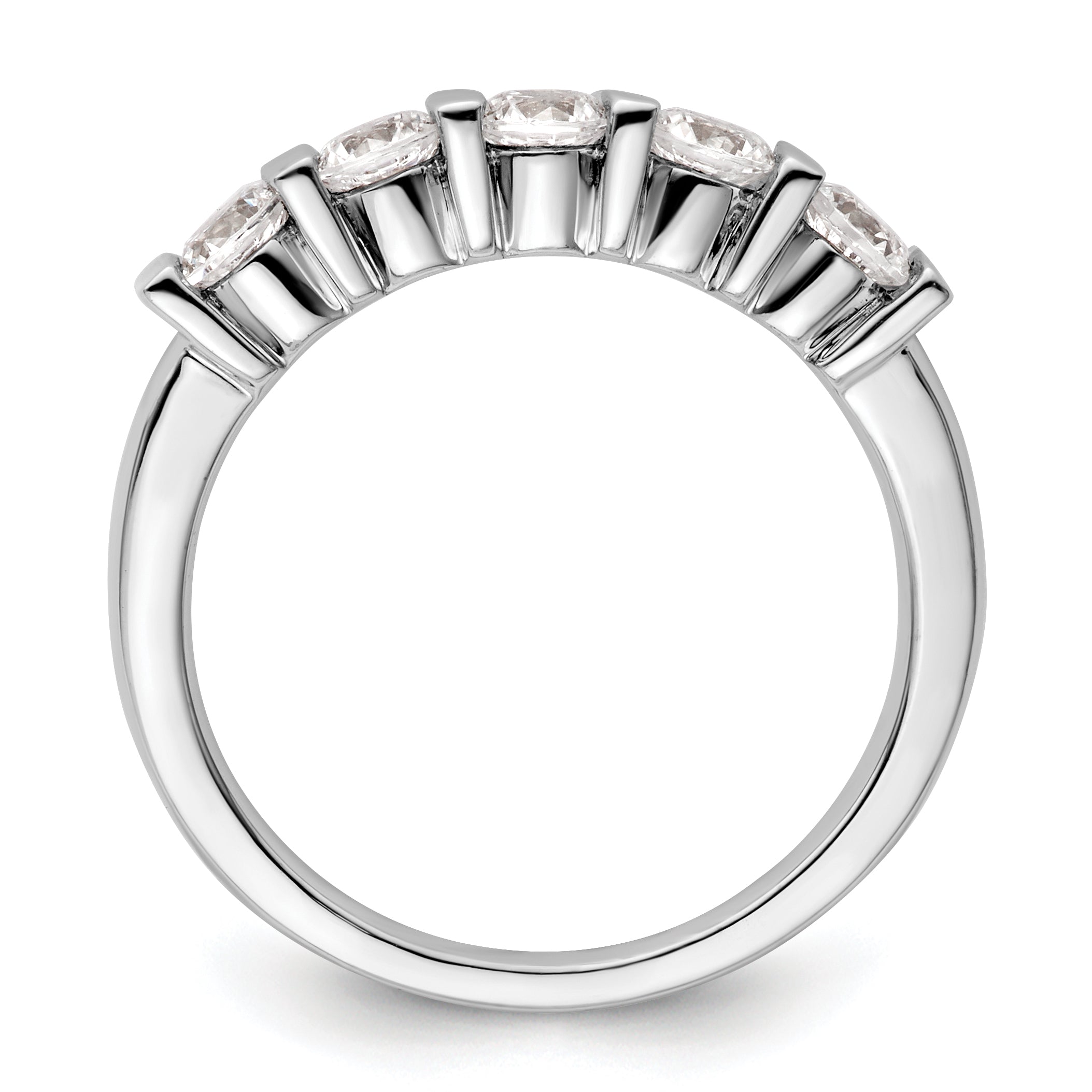 0.75ct. CZ Solid Real 14K White Gold 5-Stone Wedding Band Ring