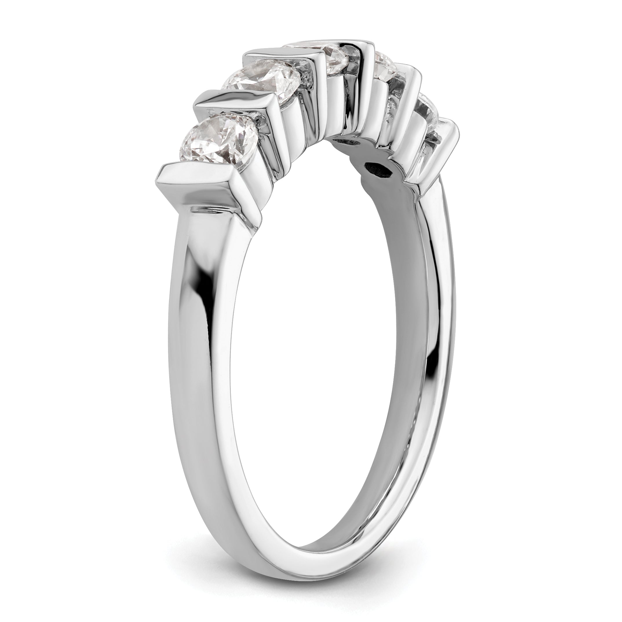 0.75ct. CZ Solid Real 14K White Gold 5-Stone Wedding Band Ring