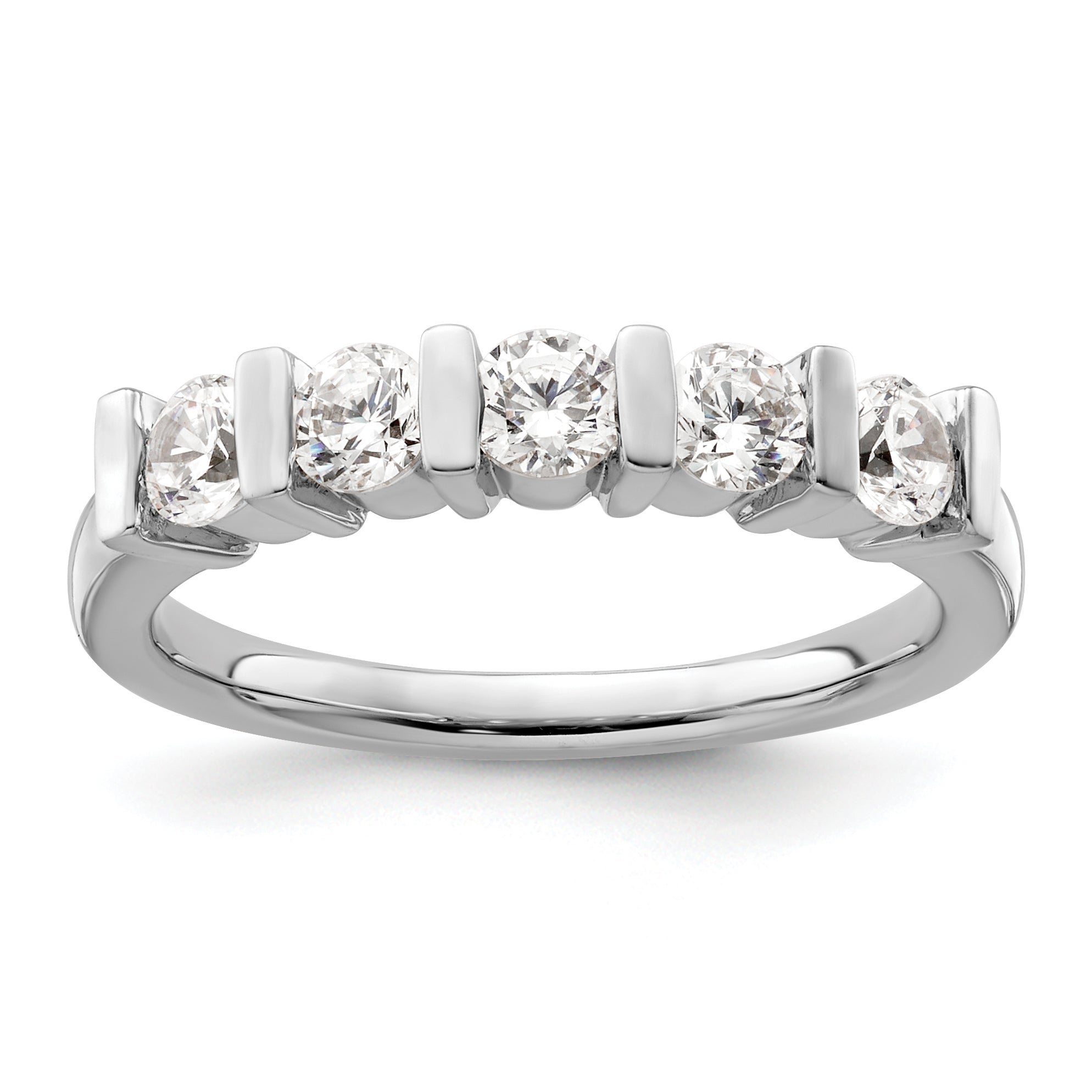 0.75ct. CZ Solid Real 14K White Gold 5-Stone Wedding Band Ring