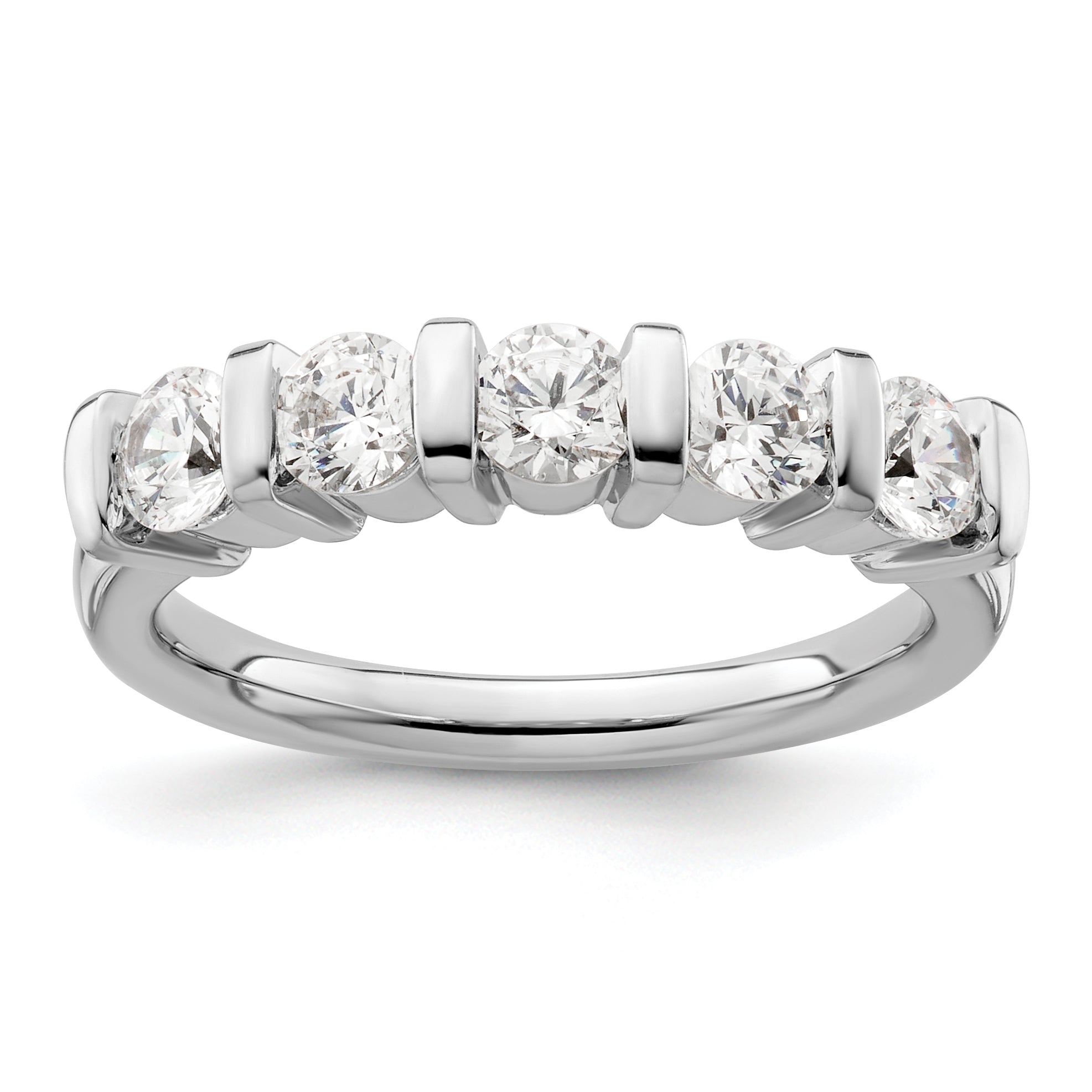 1.10ct. CZ Solid Real 14K White Gold 5-Stone Wedding Band Ring