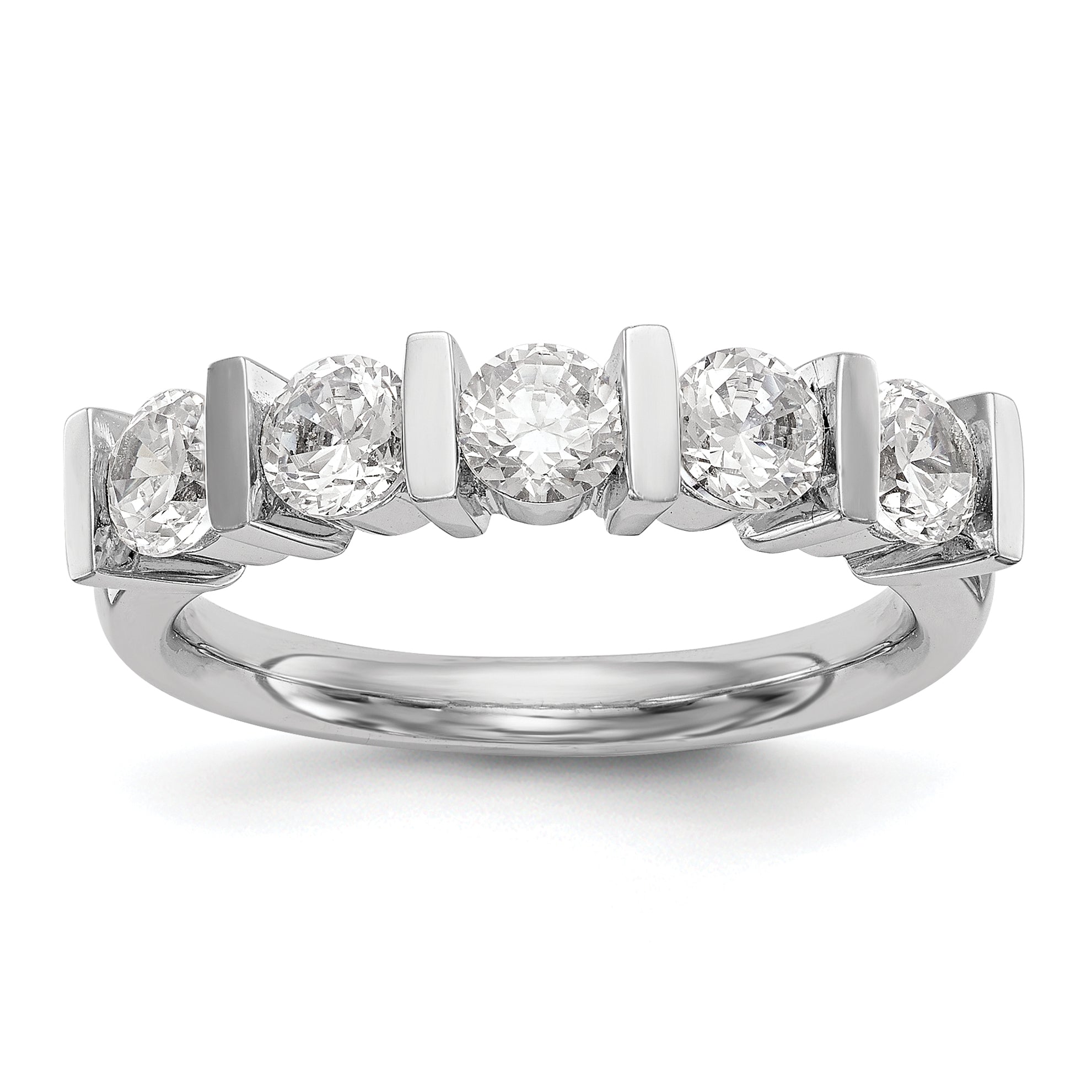 1.25ct. CZ Solid Real 14K White Gold 5-Stone Wedding Band Ring