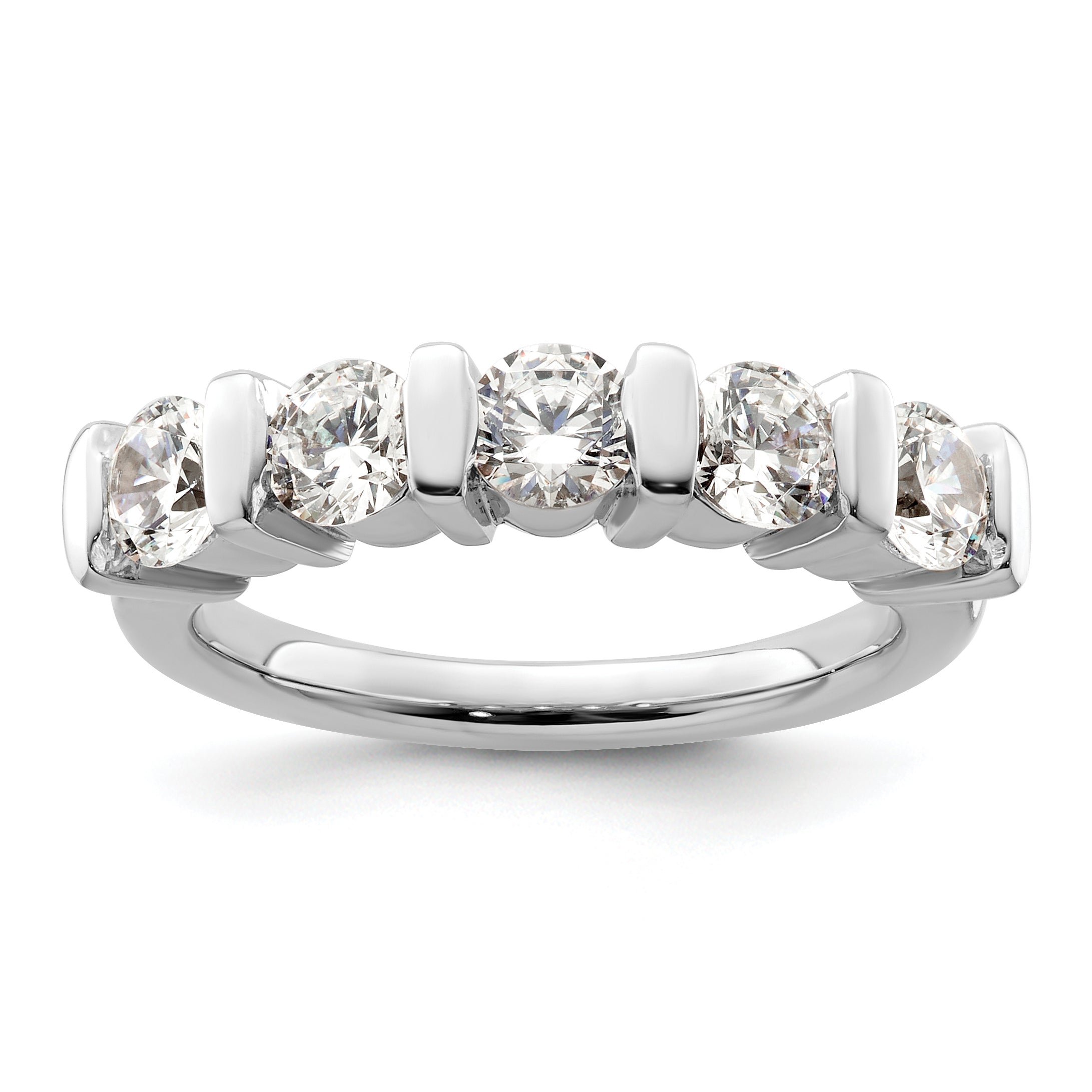 1.50ct. CZ Solid Real 14K White Gold 5-Stone Wedding Band Ring
