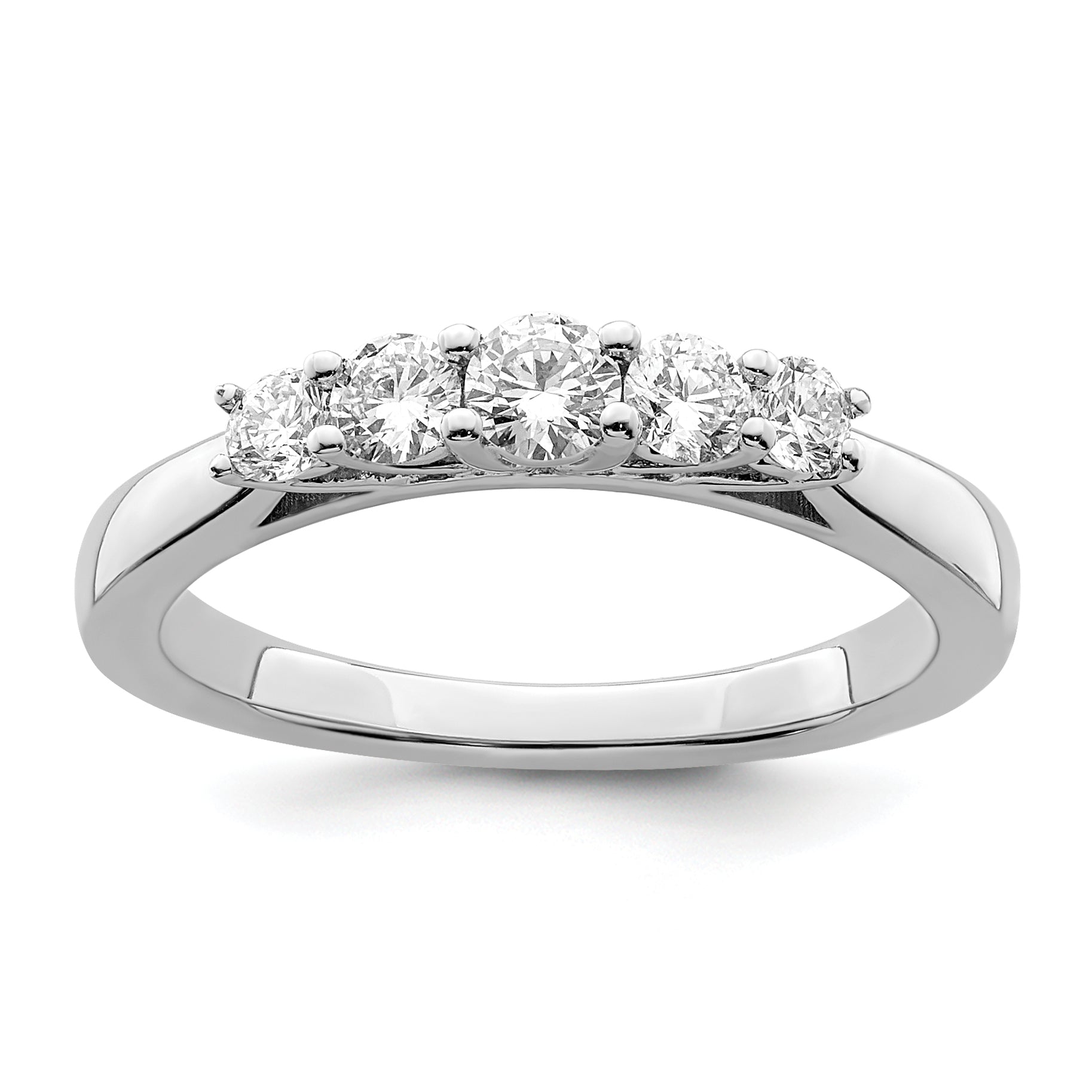 0.50ct. CZ Solid Real 14K White Gold 5-Stone Wedding Band Ring
