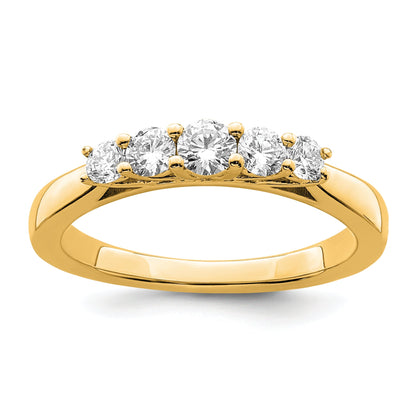 0.50ct. CZ Solid Real 14K Yellow Gold 5-Stone Wedding Band Ring