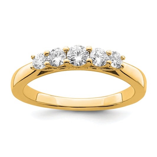 0.50ct. CZ Solid Real 14K Yellow Gold 5-Stone Wedding Band Ring