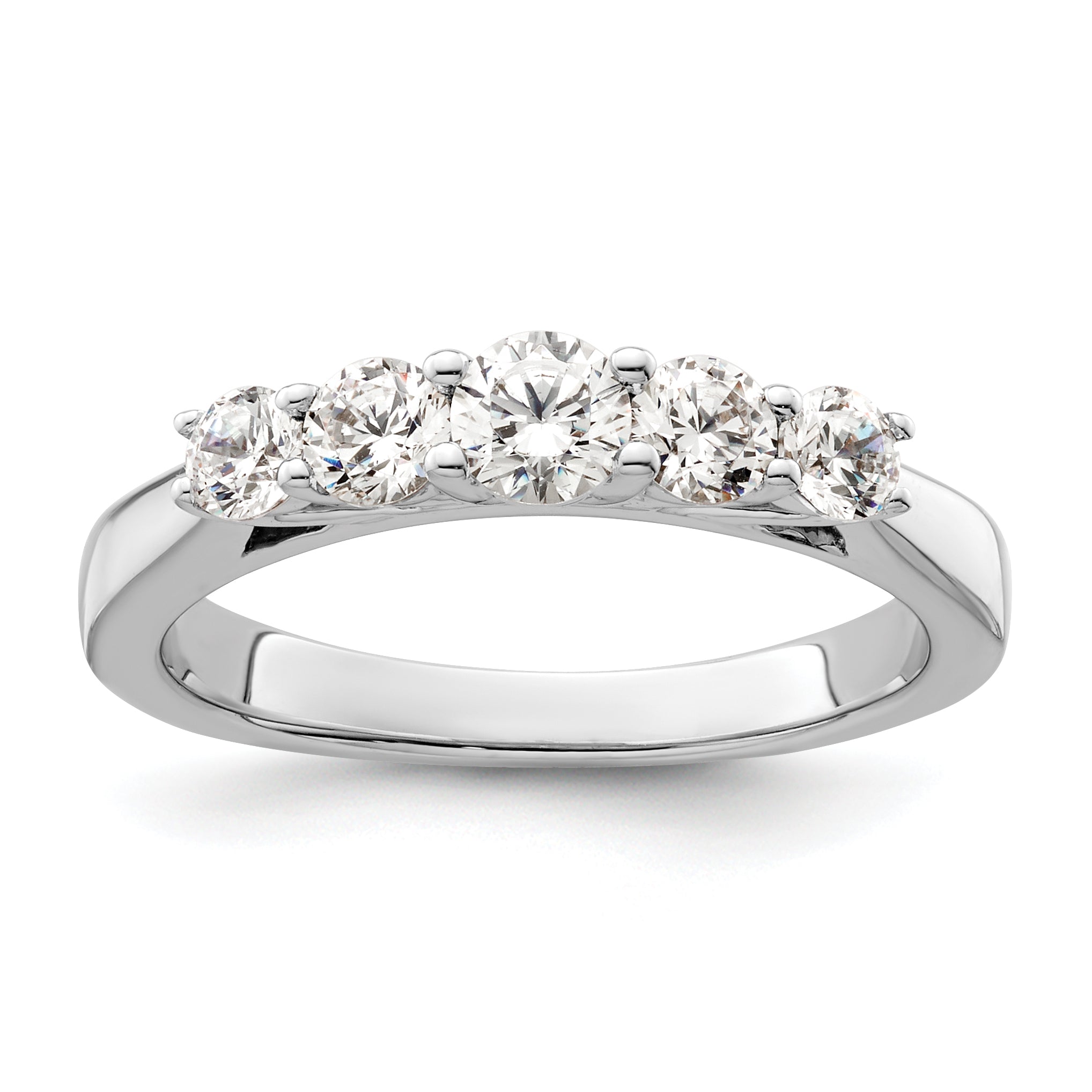 0.75ct. CZ Solid Real 14K White Gold 5-Stone Wedding Band Ring