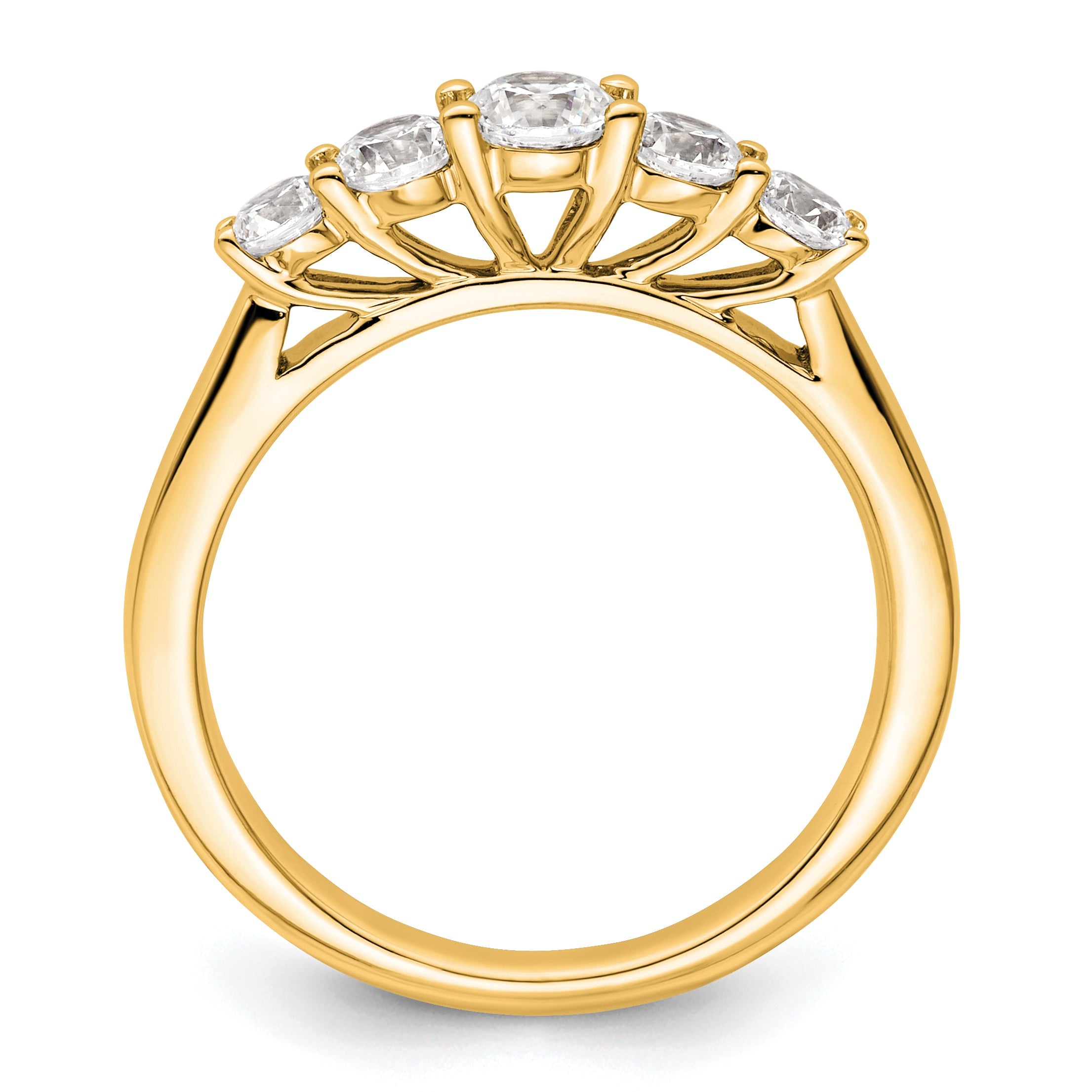 0.75ct. CZ Solid Real 14K Yellow Gold 5-Stone Wedding Band Ring