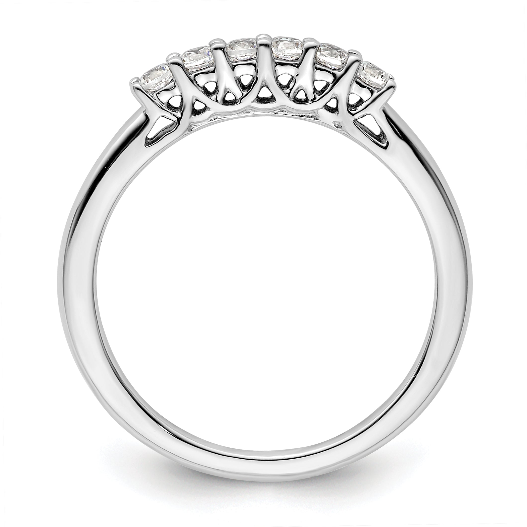 0.25ct. CZ Solid Real 14K White Gold 6-Stone Wedding Band Ring