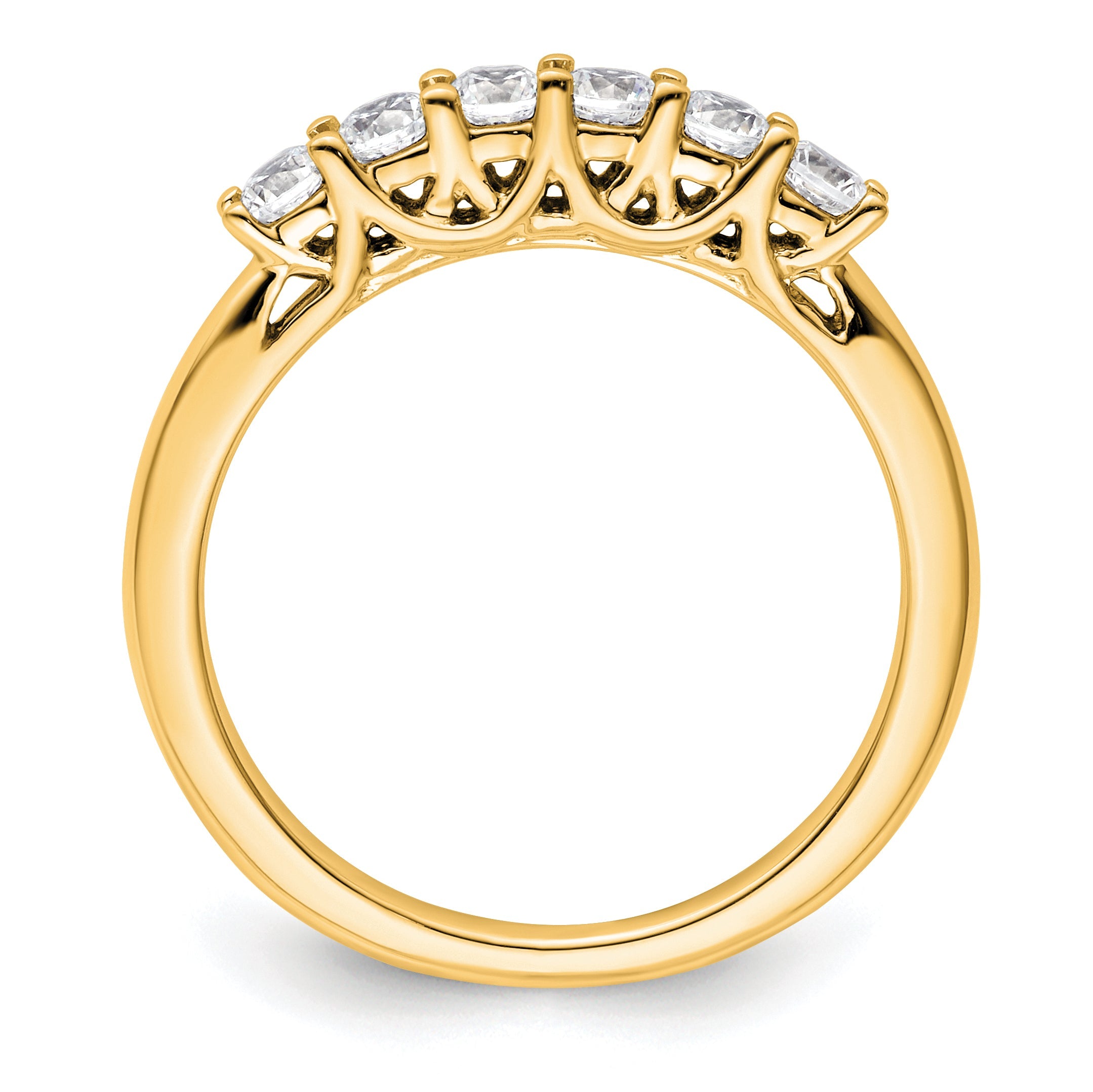 0.50ct. CZ Solid Real 14K Yellow Gold 6-Stone Wedding Band Ring