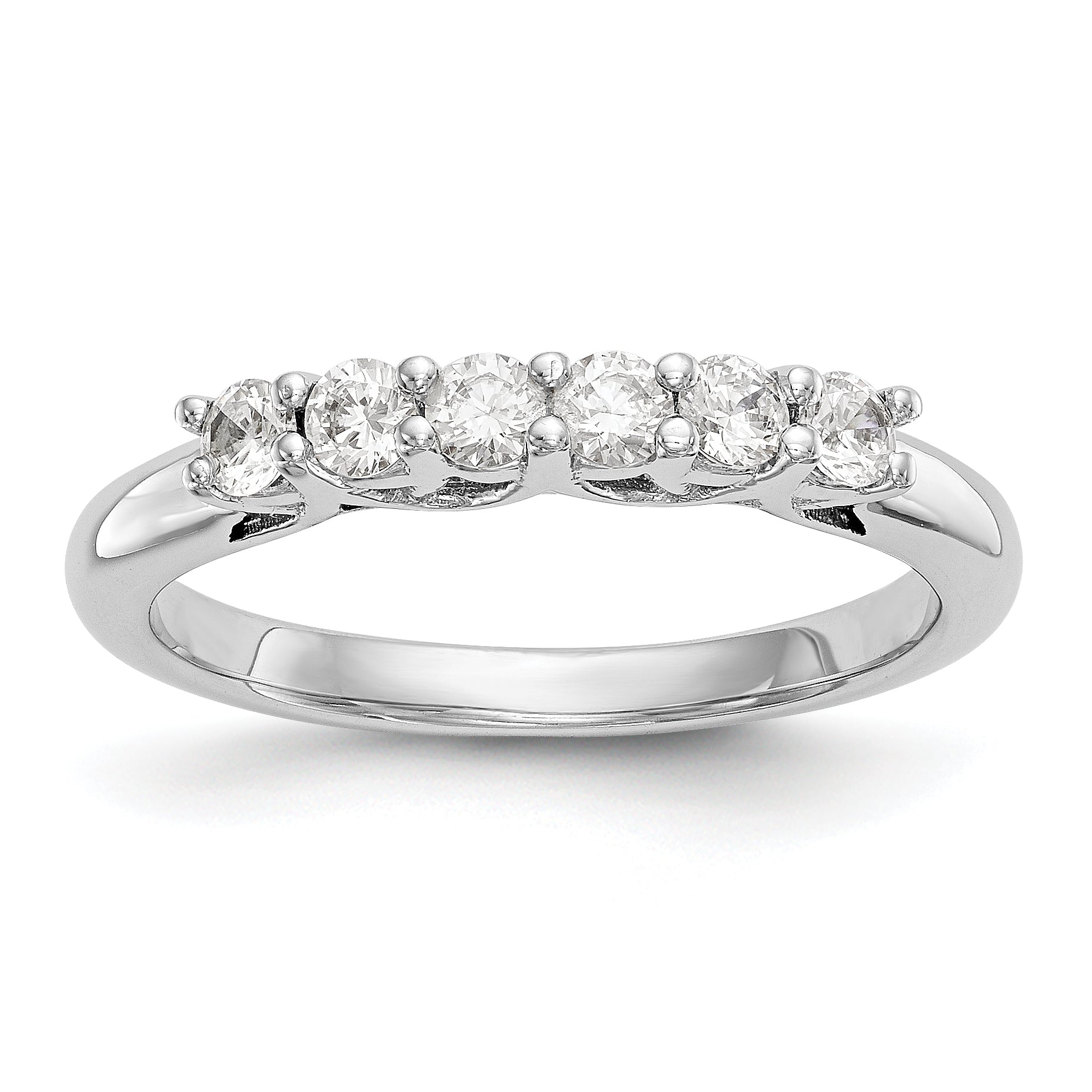 0.75ct. CZ Solid Real 14K White Gold 6-Stone Wedding Band Ring