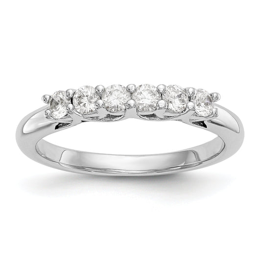 0.75ct. CZ Solid Real 14K White Gold 6-Stone Wedding Band Ring