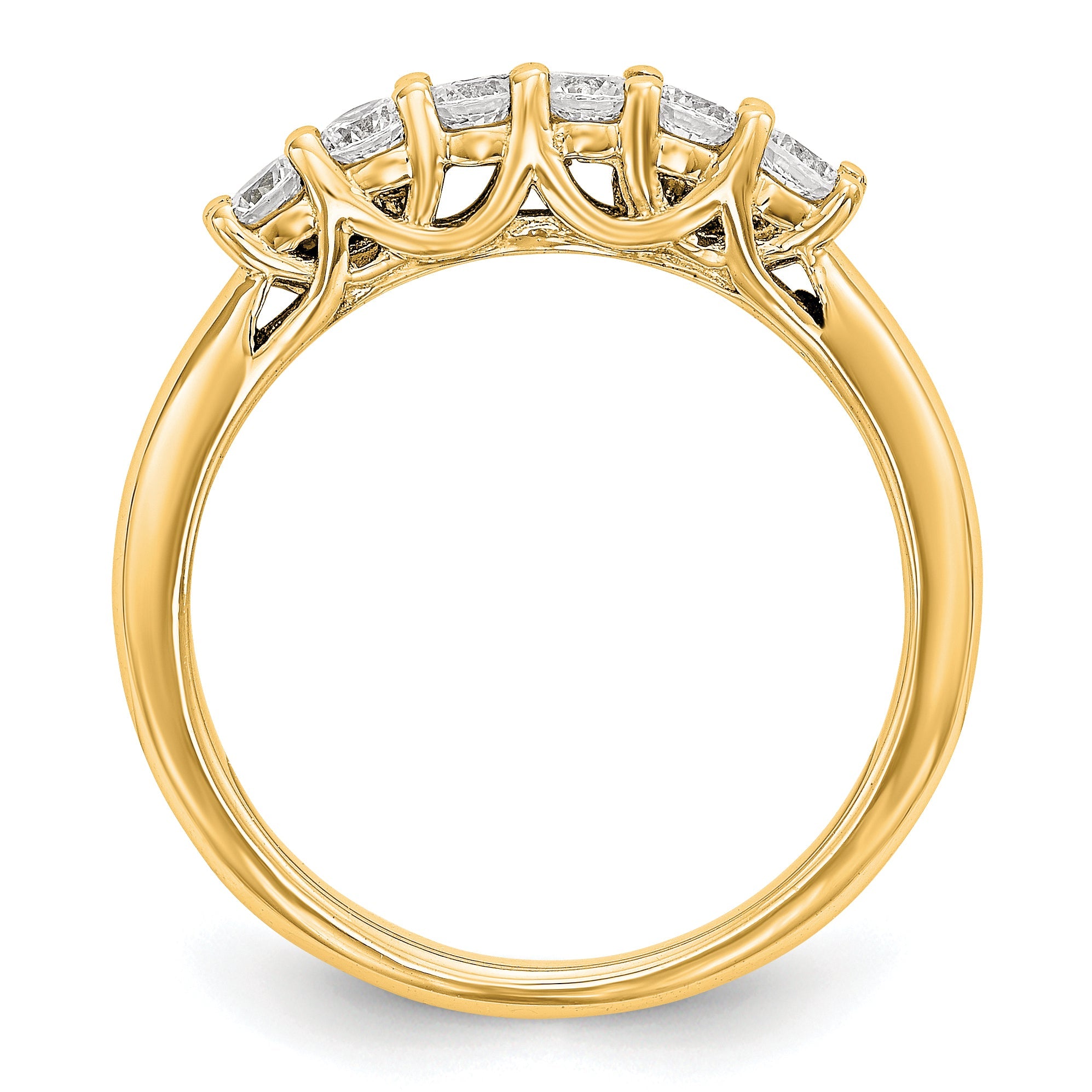 0.75ct. CZ Solid Real 14K Yellow Gold 6-Stone Wedding Band Ring