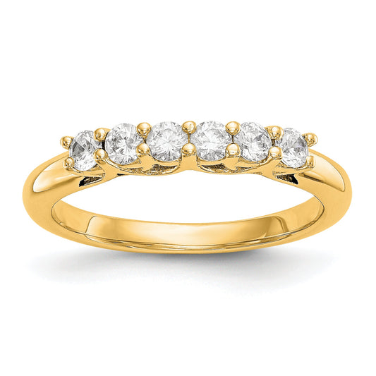 0.75ct. CZ Solid Real 14K Yellow Gold 6-Stone Wedding Band Ring