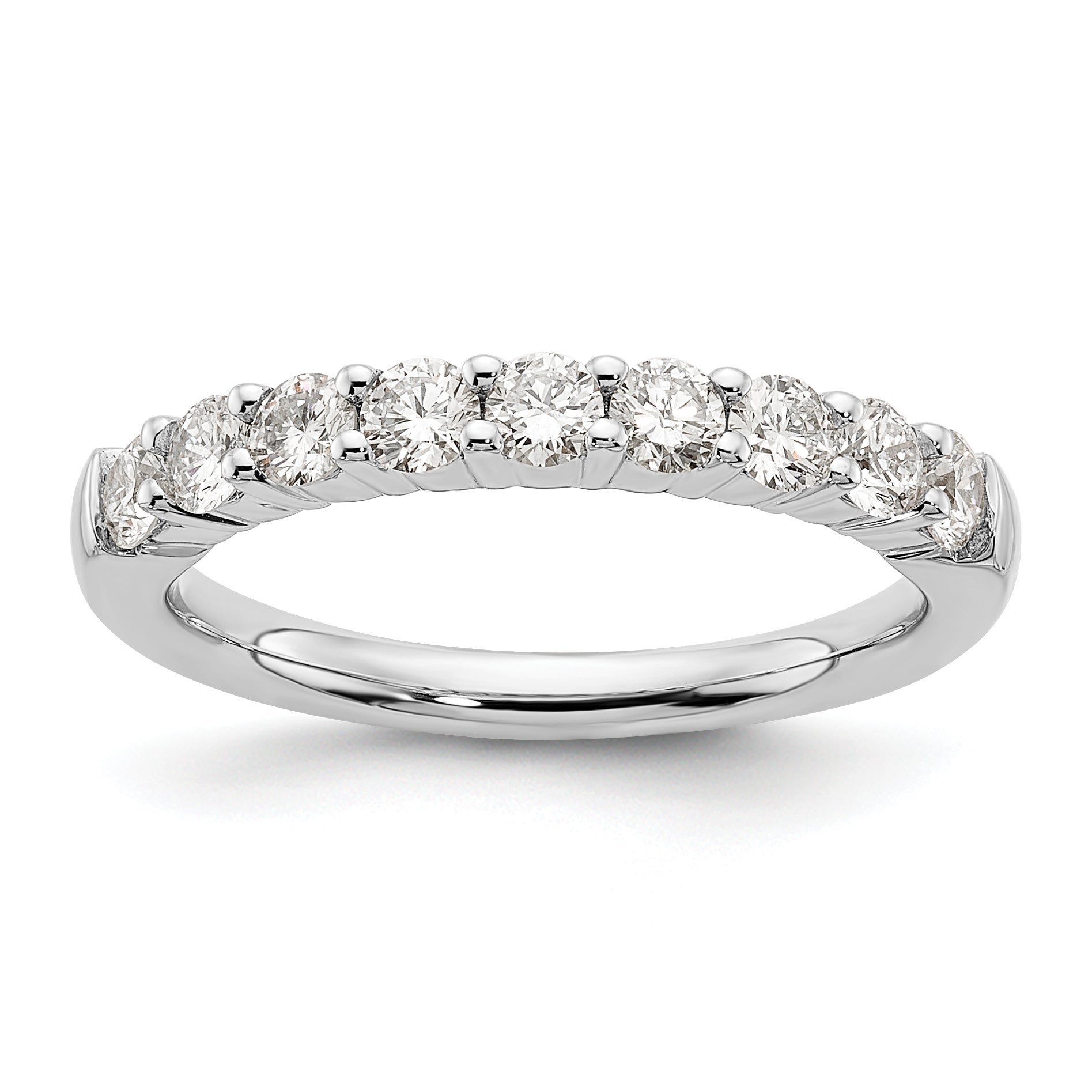 0.71ct. CZ Solid Real 14K White Gold 9-Stone Wedding Band Ring